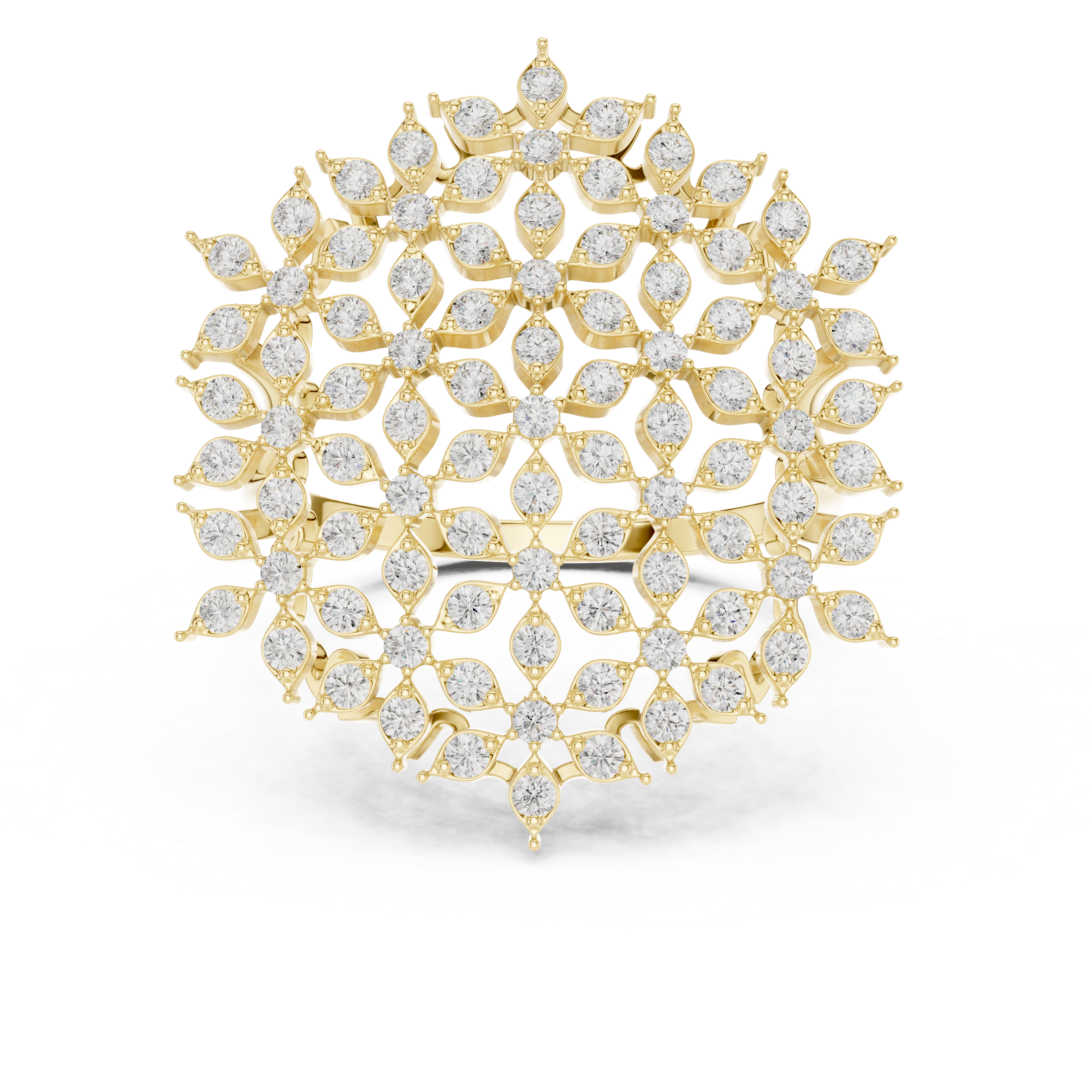 Round Cut Diamond Floral Cluster Halo Statement Ring