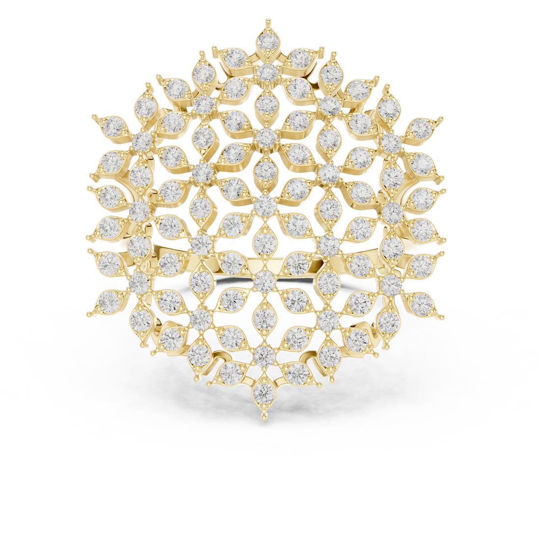 Round Cut Diamond Floral Cluster Halo Statement Ring