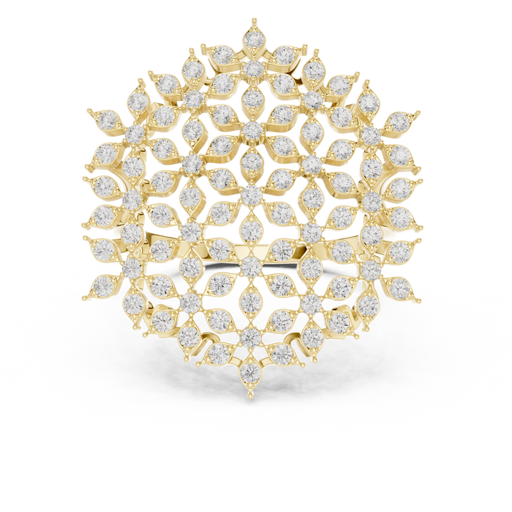 Round Cut Diamond Floral Cluster Halo Statement Ring