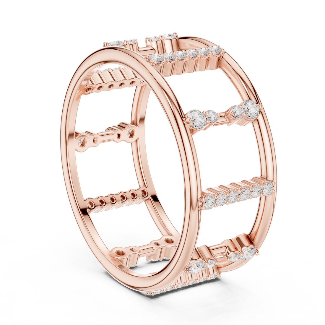 Round Cut Diamond Openwork Multi Row Band Ring