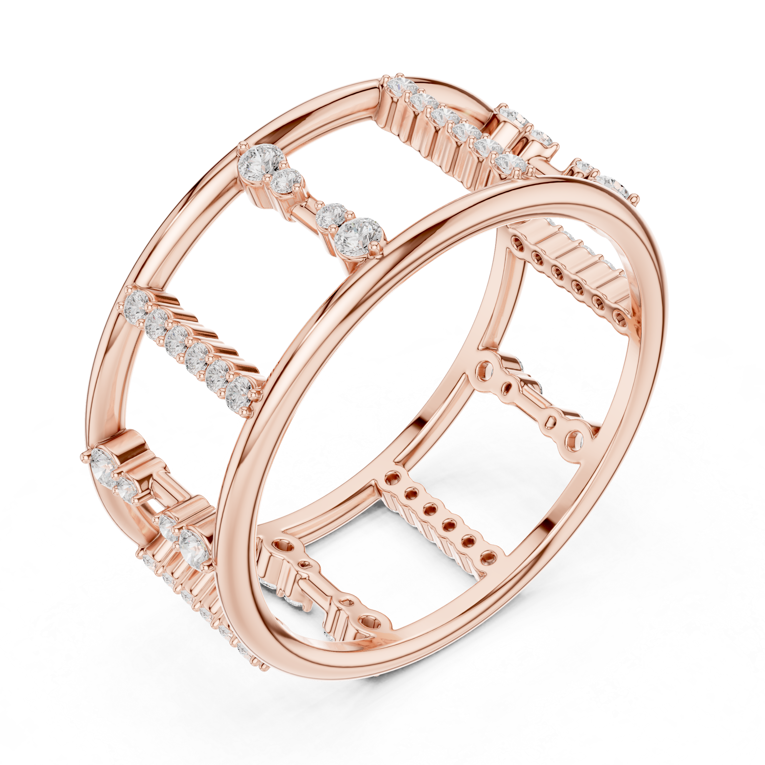 Round Cut Diamond Openwork Multi Row Band Ring