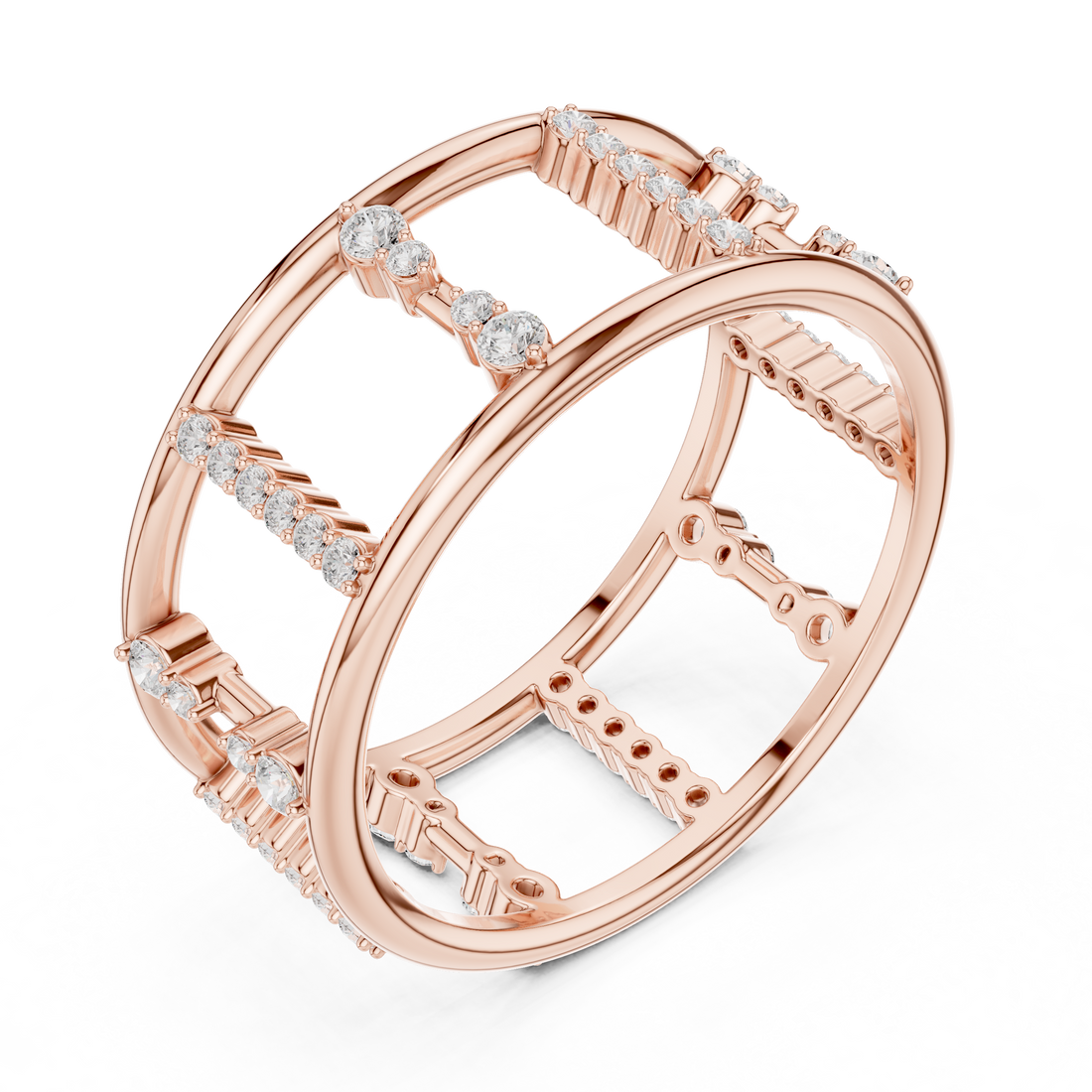 Round Cut Diamond Openwork Multi Row Band Ring