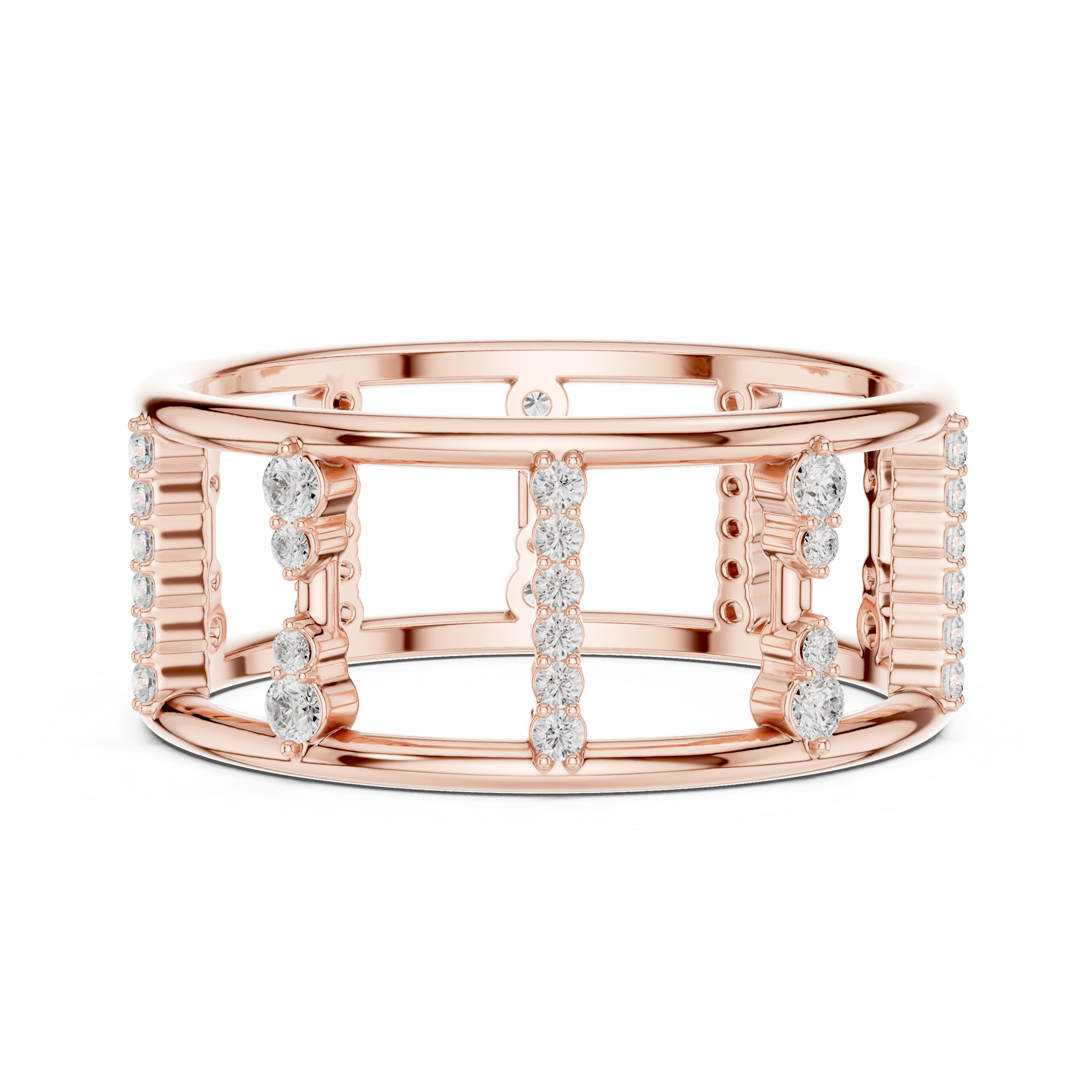 Round Cut Diamond Openwork Multi Row Band Ring