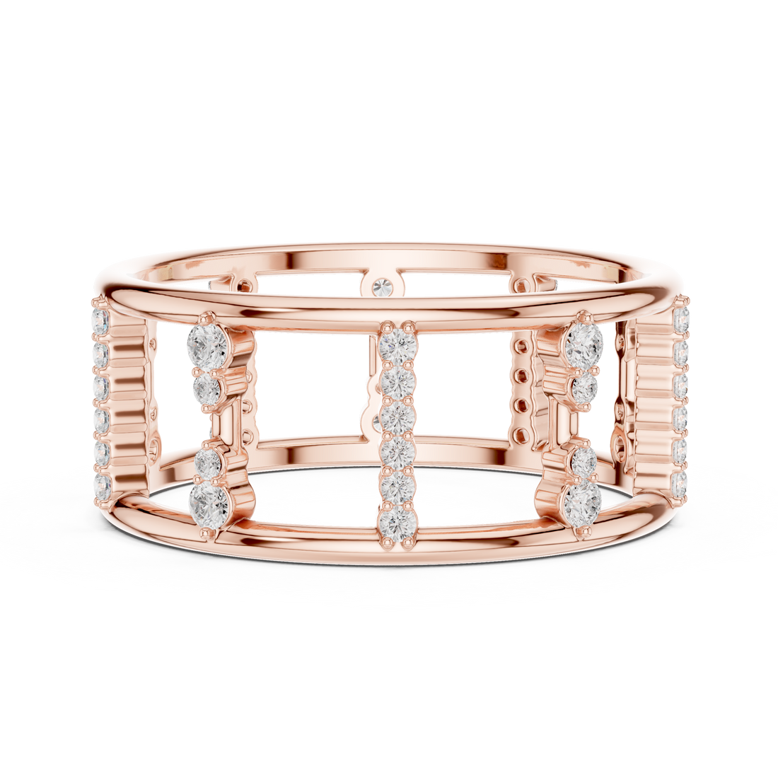 Round Cut Diamond Openwork Multi Row Band Ring