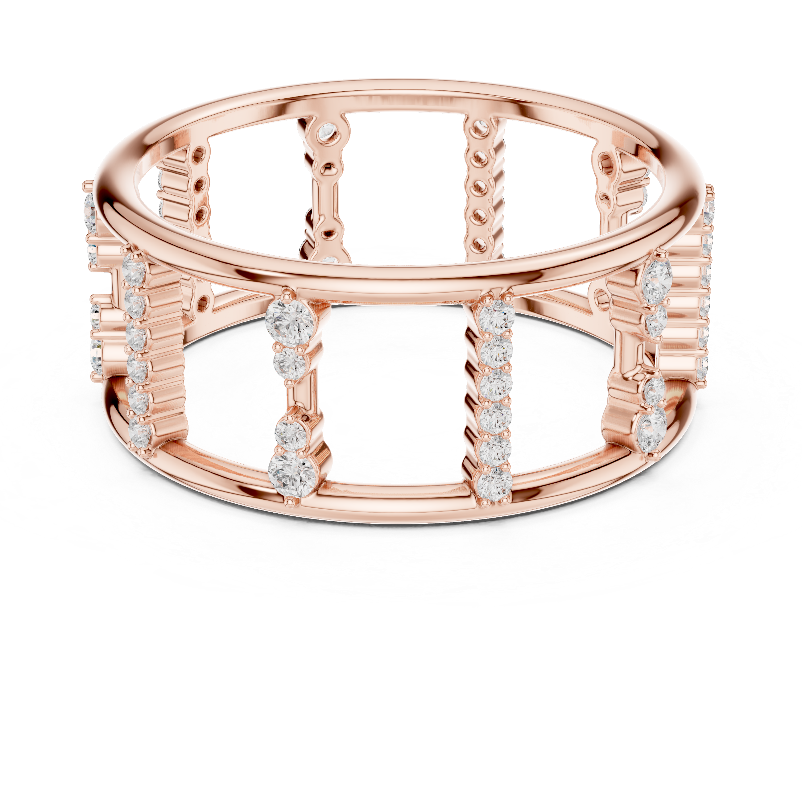 Round Cut Diamond Openwork Multi Row Band Ring