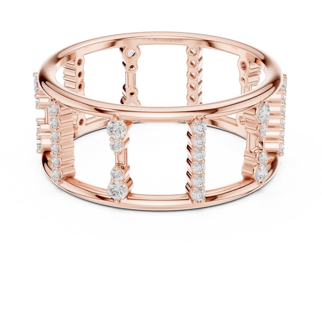 Round Cut Diamond Openwork Multi Row Band Ring