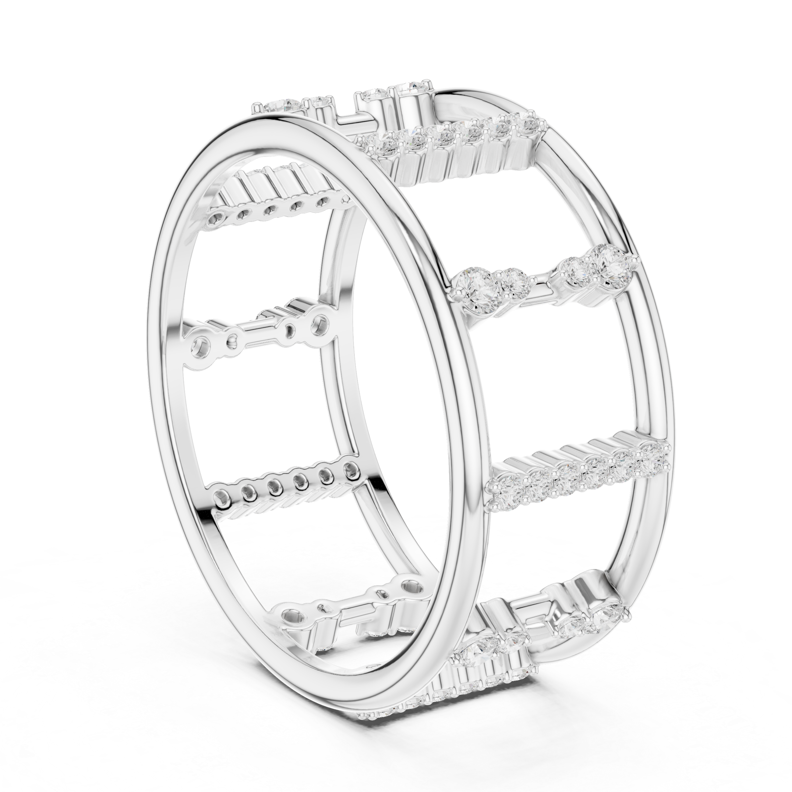 Round Cut Diamond Openwork Multi Row Band Ring