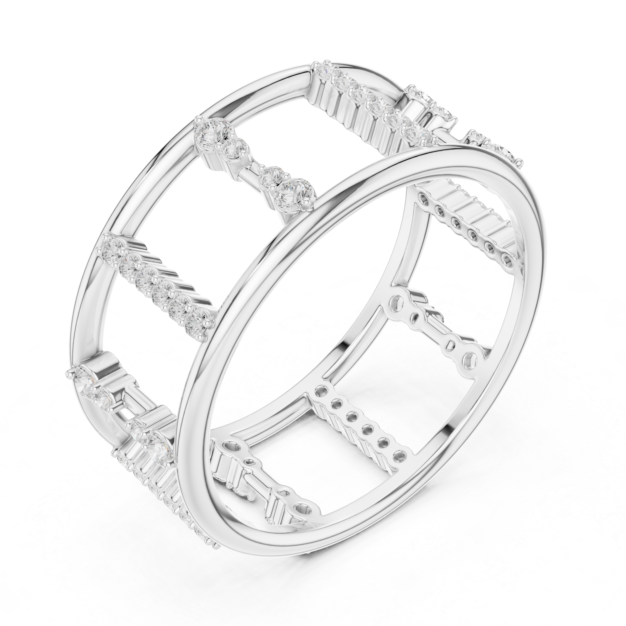 Round Cut Diamond Openwork Multi Row Band Ring