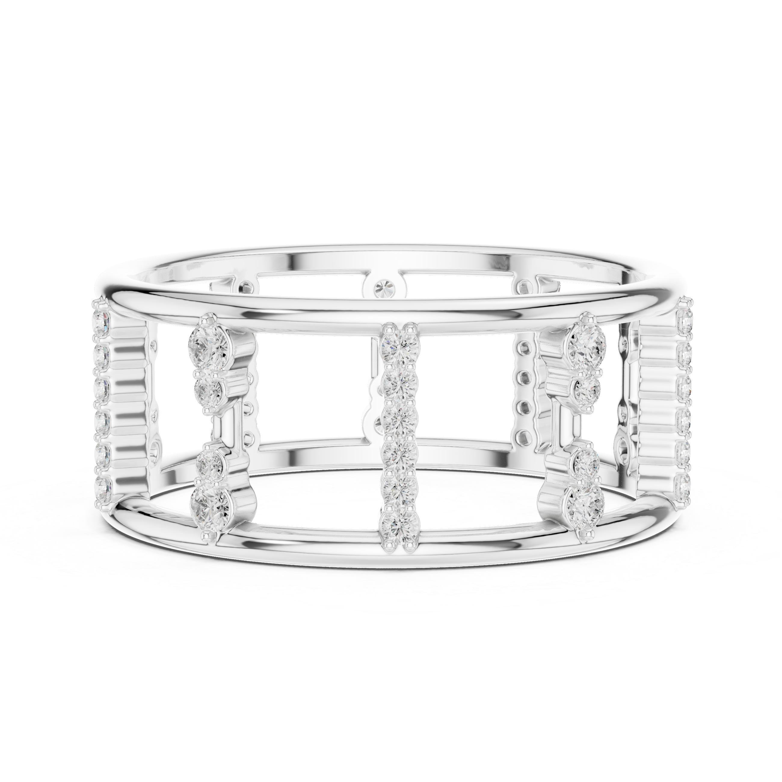 Round Cut Diamond Openwork Multi Row Band Ring