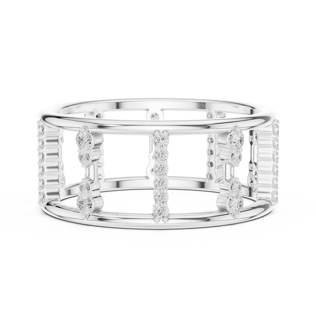Round Cut Diamond Openwork Multi Row Band Ring