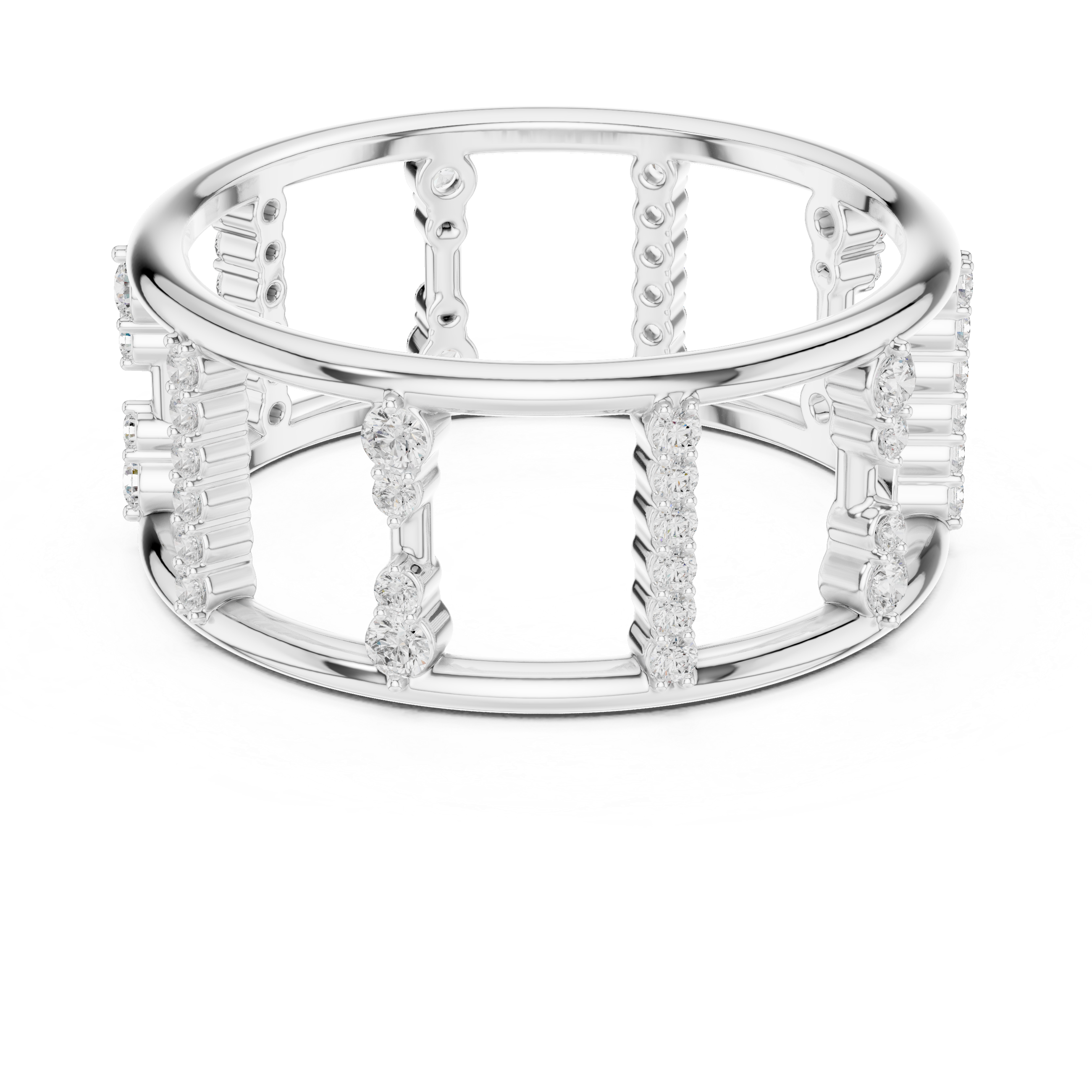 Round Cut Diamond Openwork Multi Row Band Ring