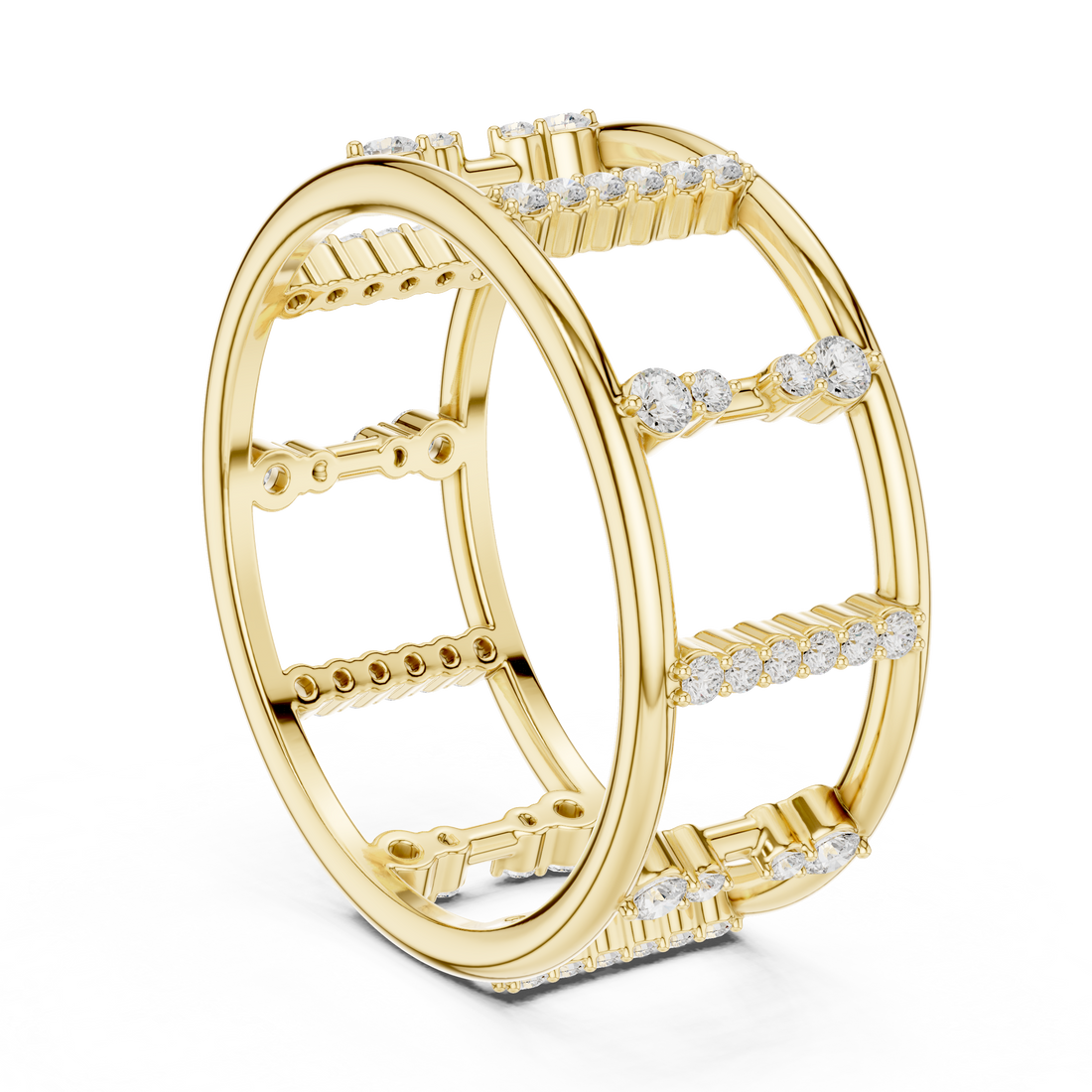Round Cut Diamond Openwork Multi Row Band Ring