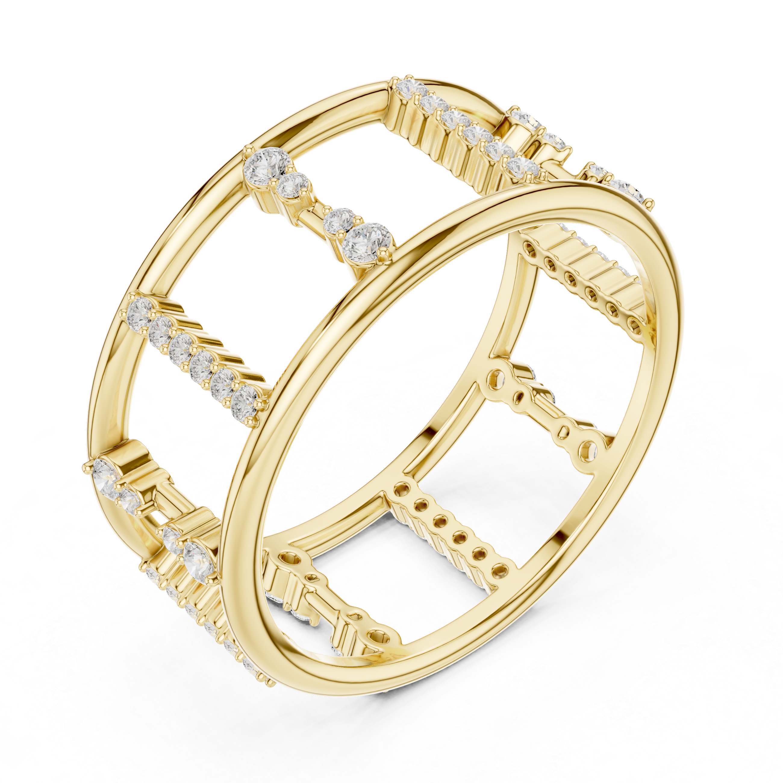 Round Cut Diamond Openwork Multi Row Band Ring