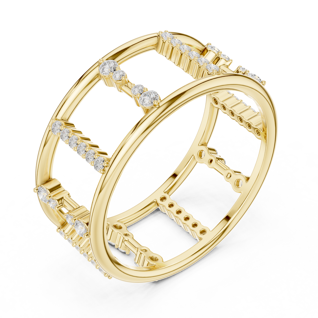 Round Cut Diamond Openwork Multi Row Band Ring