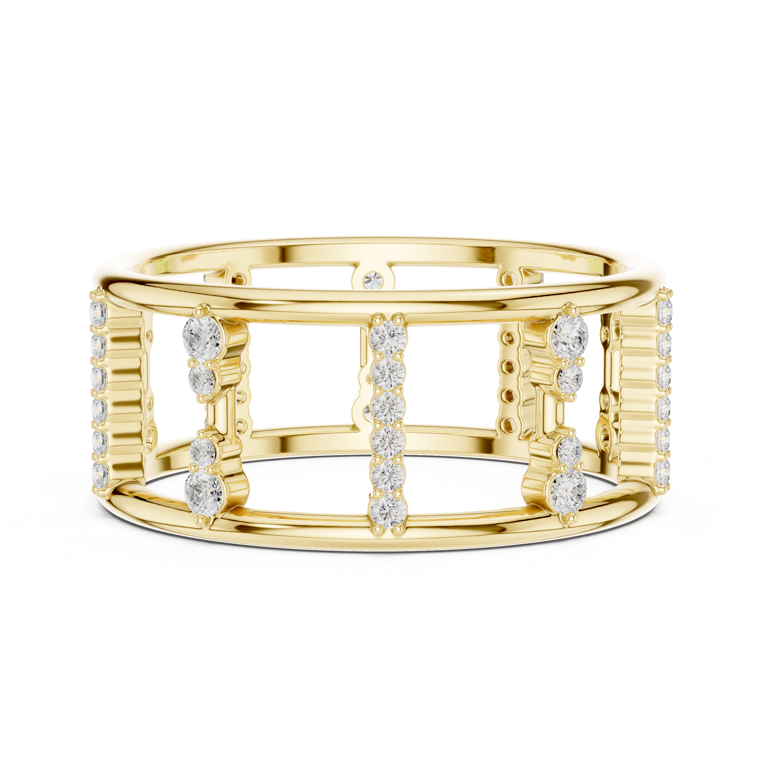 Round Cut Diamond Openwork Multi Row Band Ring