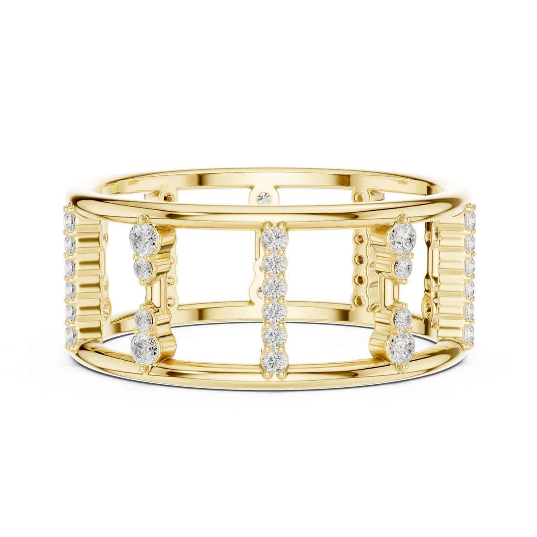 Round Cut Diamond Openwork Multi Row Band Ring