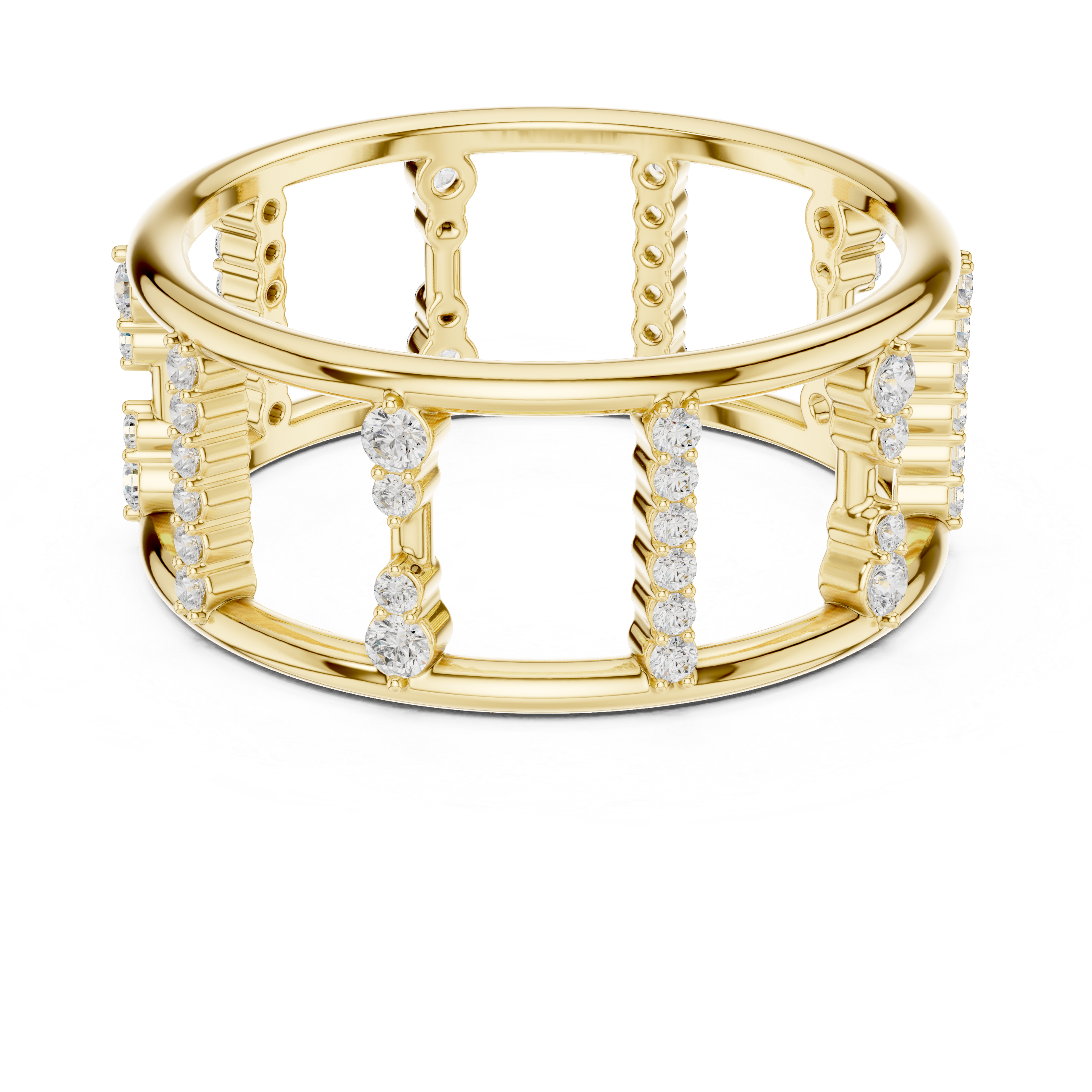 Round Cut Diamond Openwork Multi Row Band Ring