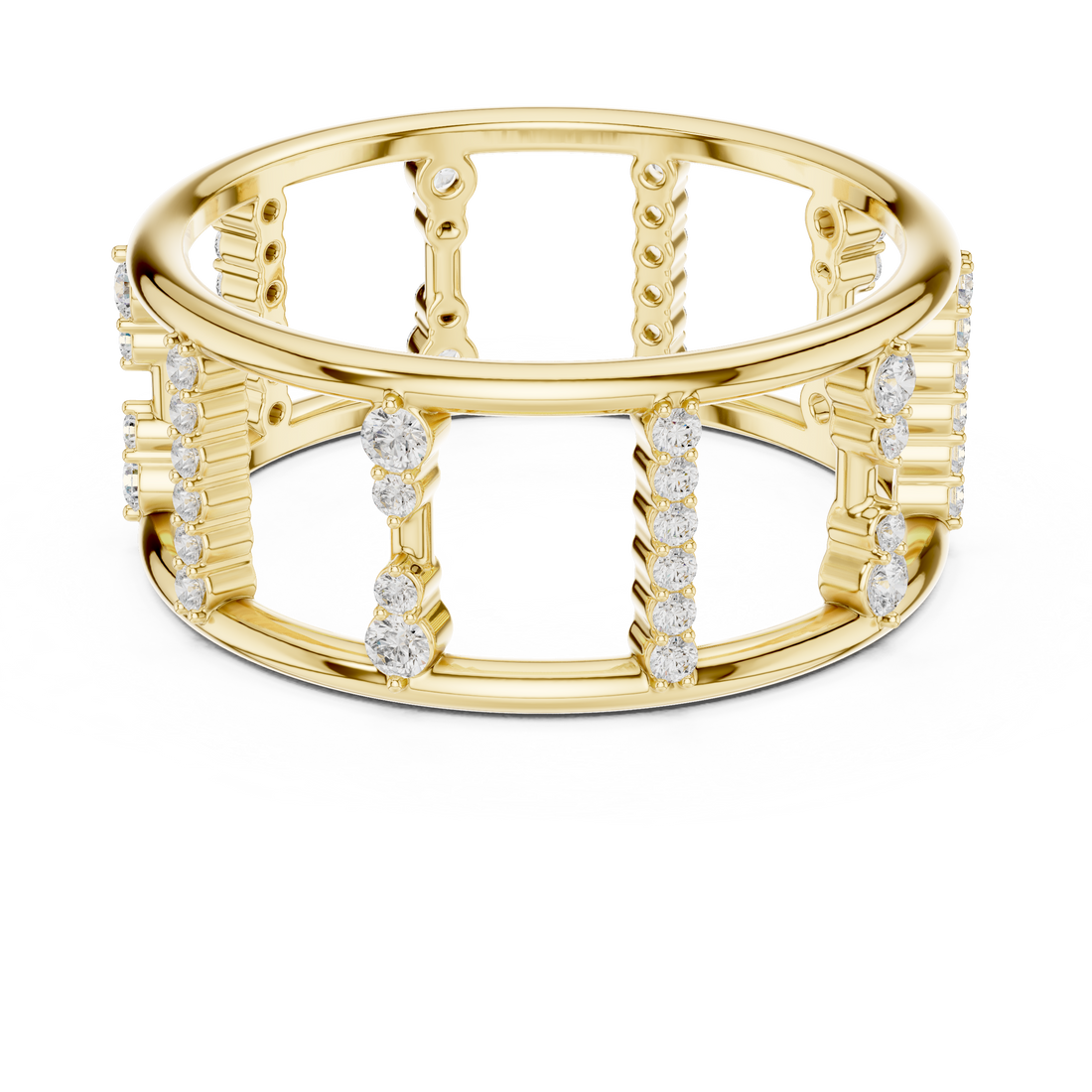 Round Cut Diamond Openwork Multi Row Band Ring