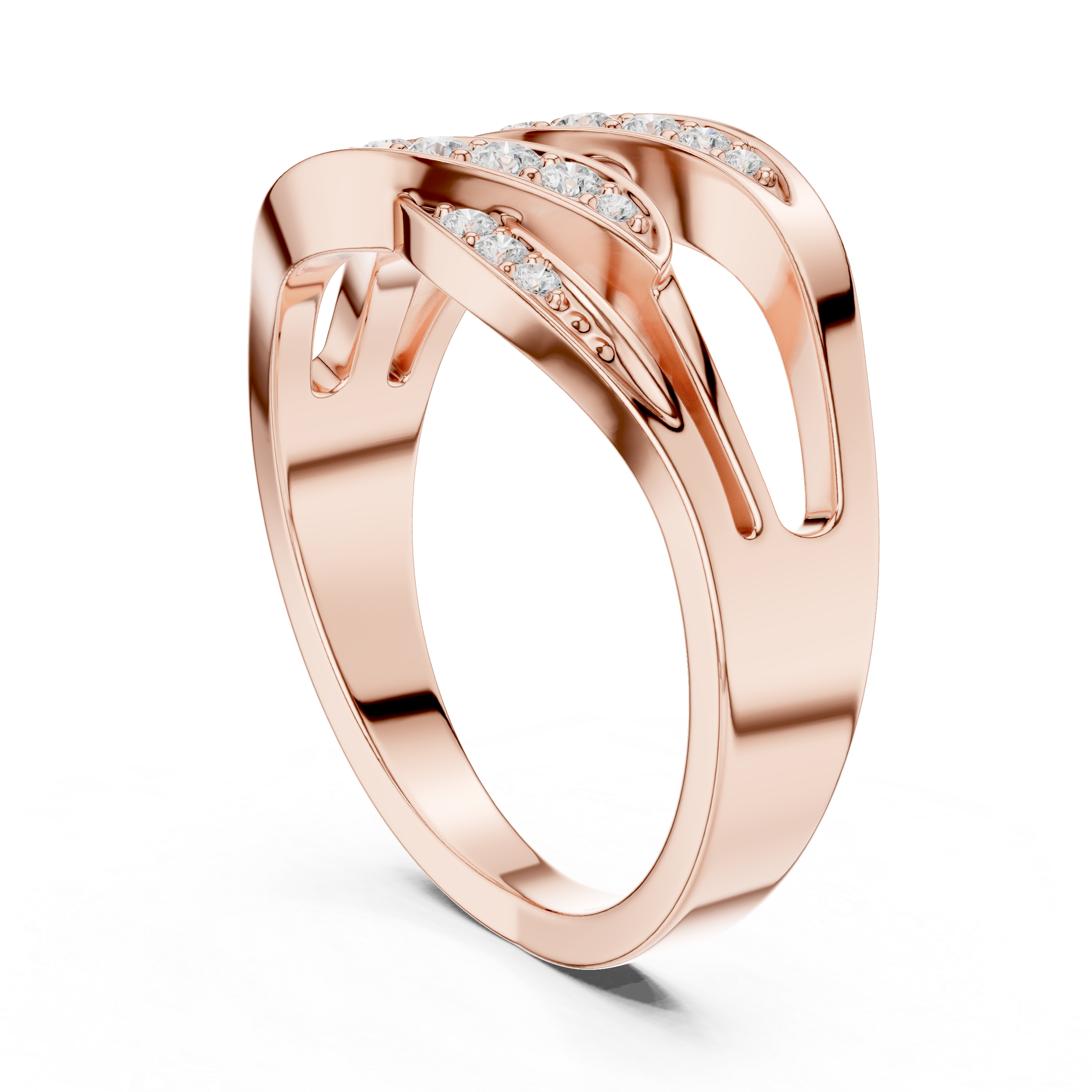 Round Cut Pavé Diamond Crisscross Twist Ring