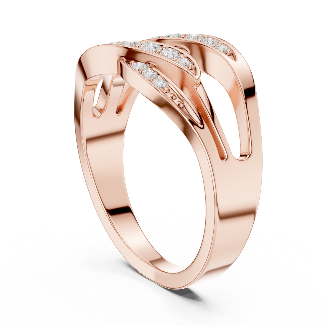 Round Cut Pavé Diamond Crisscross Twist Ring