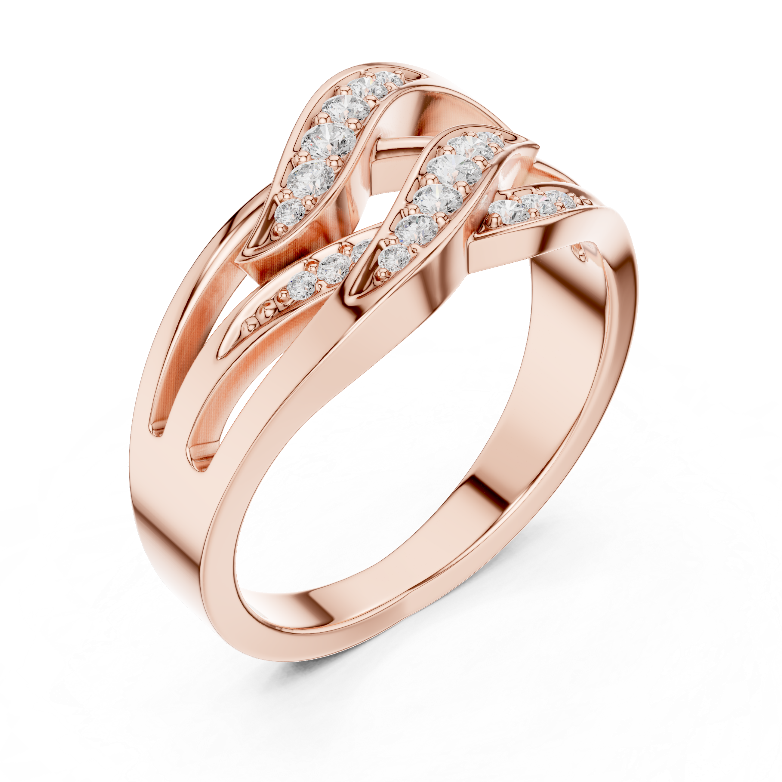 Round Cut Pavé Diamond Crisscross Twist Ring
