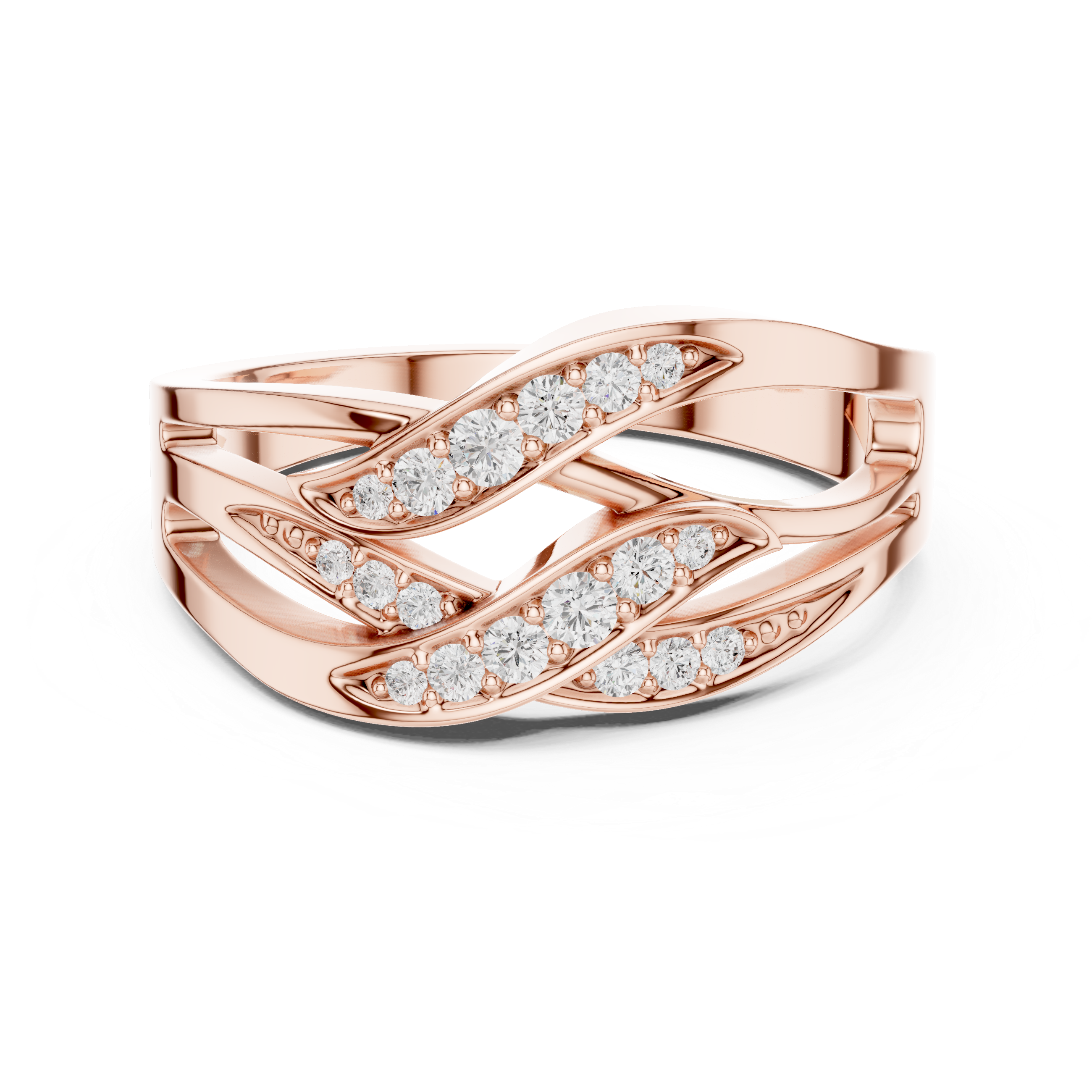Round Cut Pavé Diamond Crisscross Twist Ring
