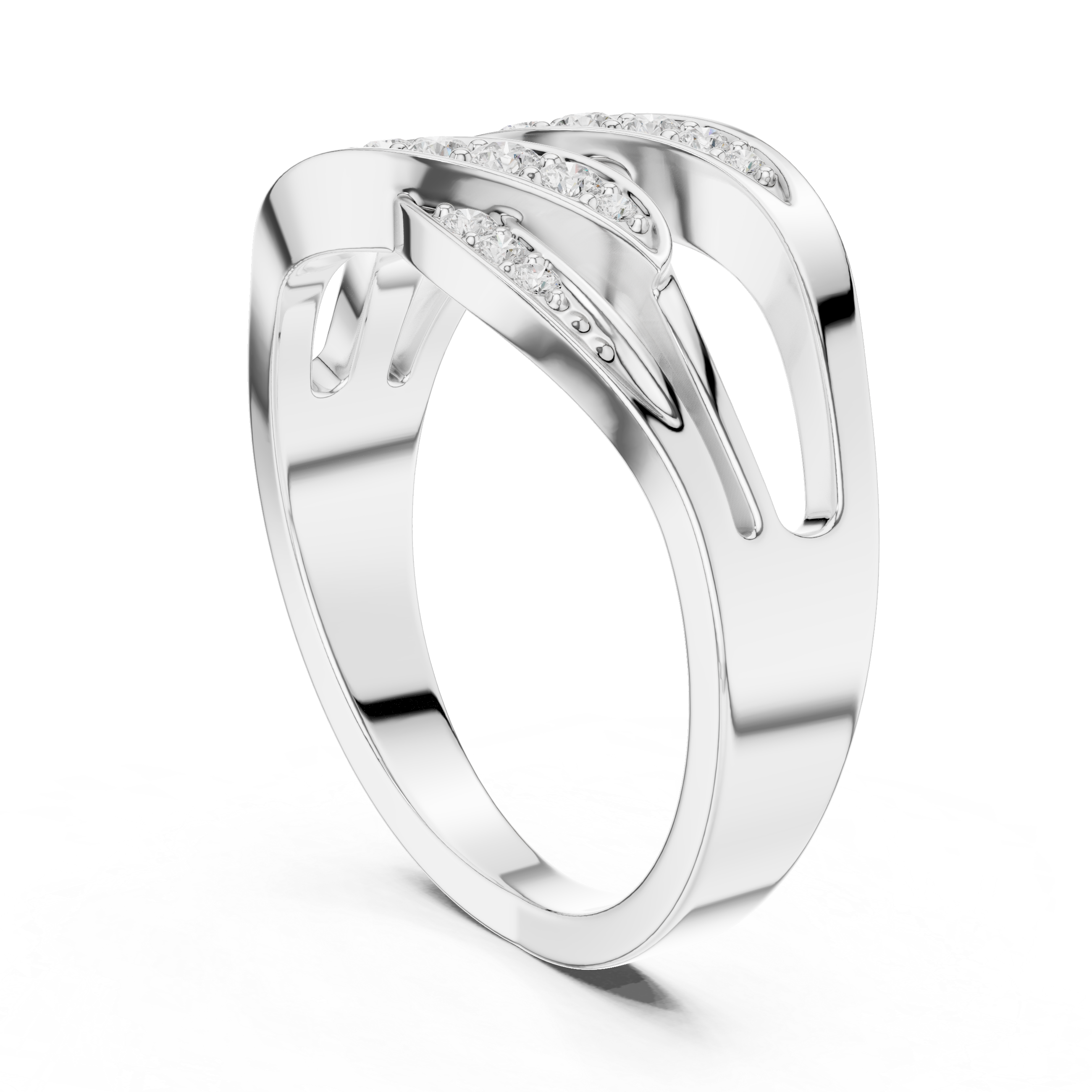Round Cut Pavé Diamond Crisscross Twist Ring