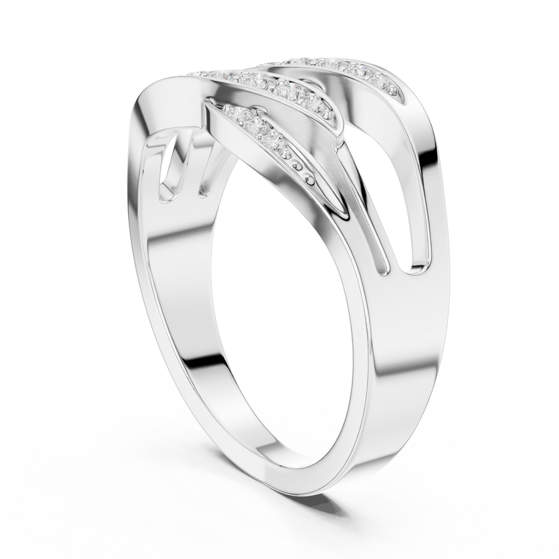 Round Cut Pavé Diamond Crisscross Twist Ring
