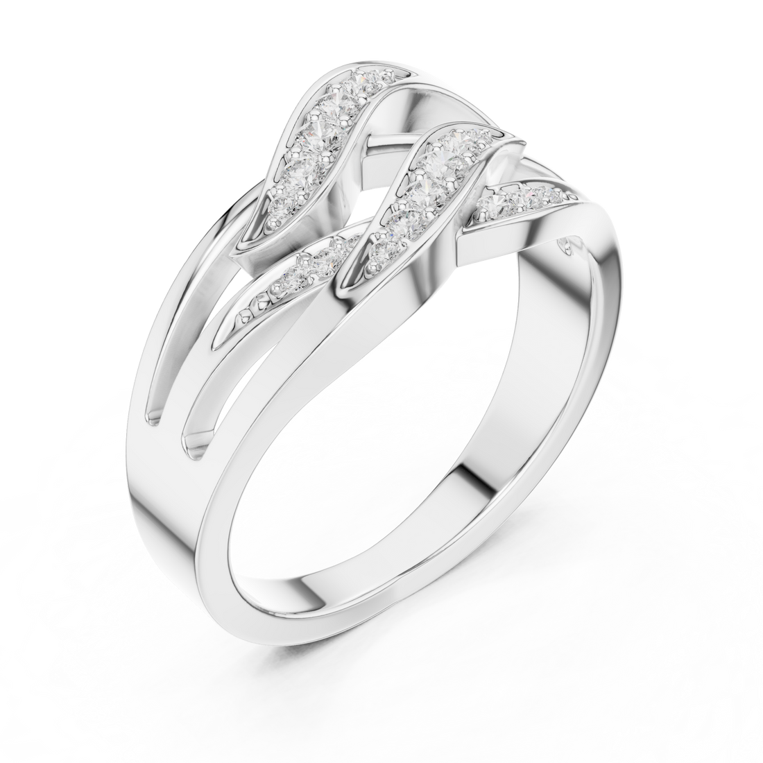 Round Cut Pavé Diamond Crisscross Twist Ring