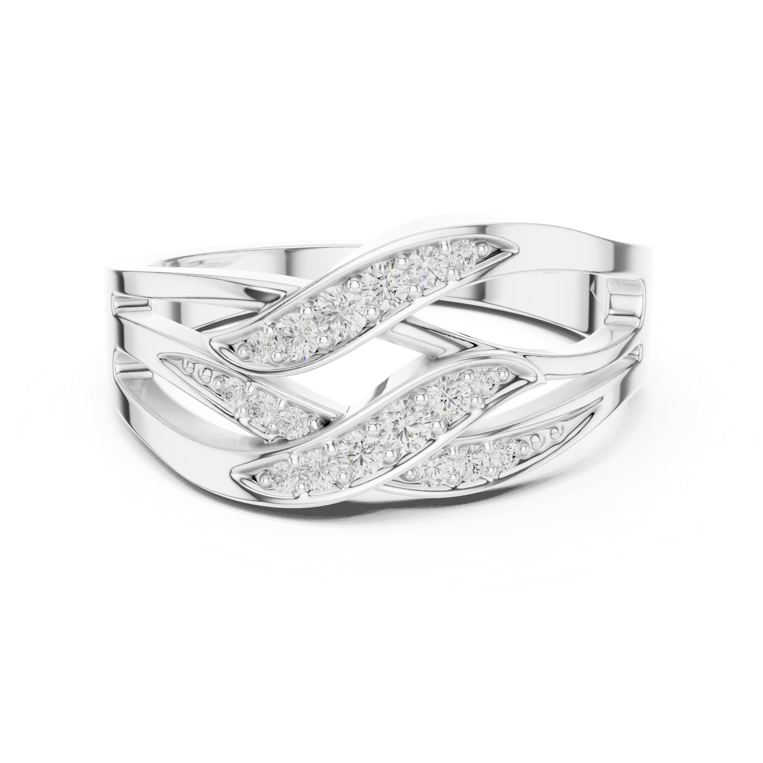 Round Cut Pavé Diamond Crisscross Twist Ring