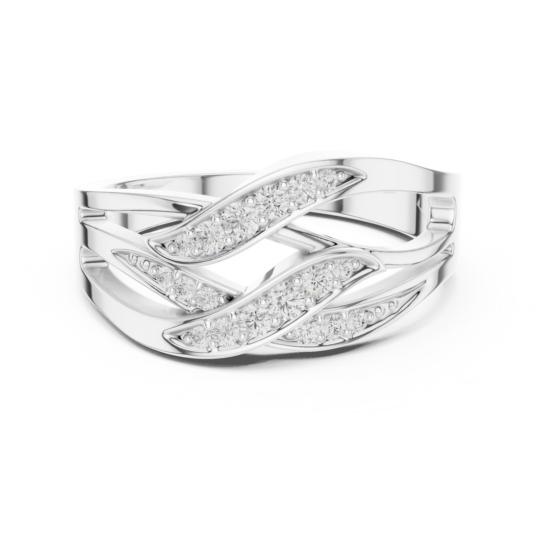 Round Cut Pavé Diamond Crisscross Twist Ring
