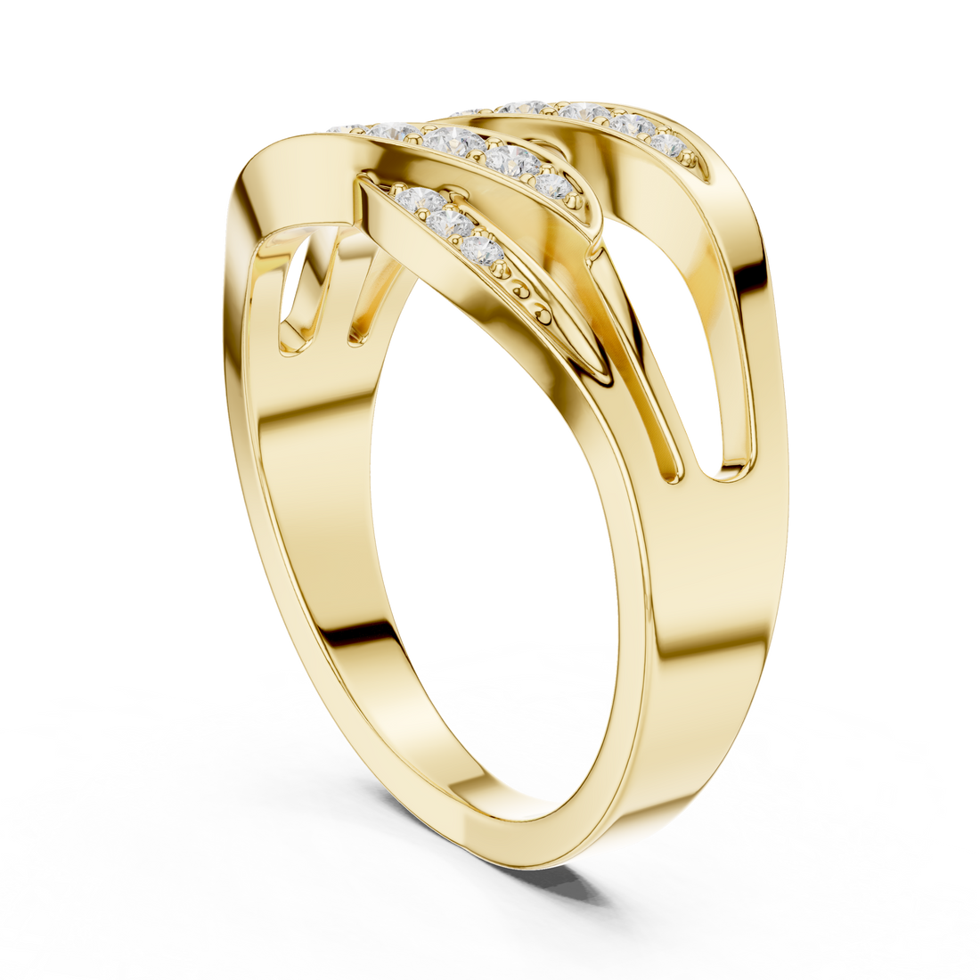 Round Cut Pavé Diamond Crisscross Twist Ring