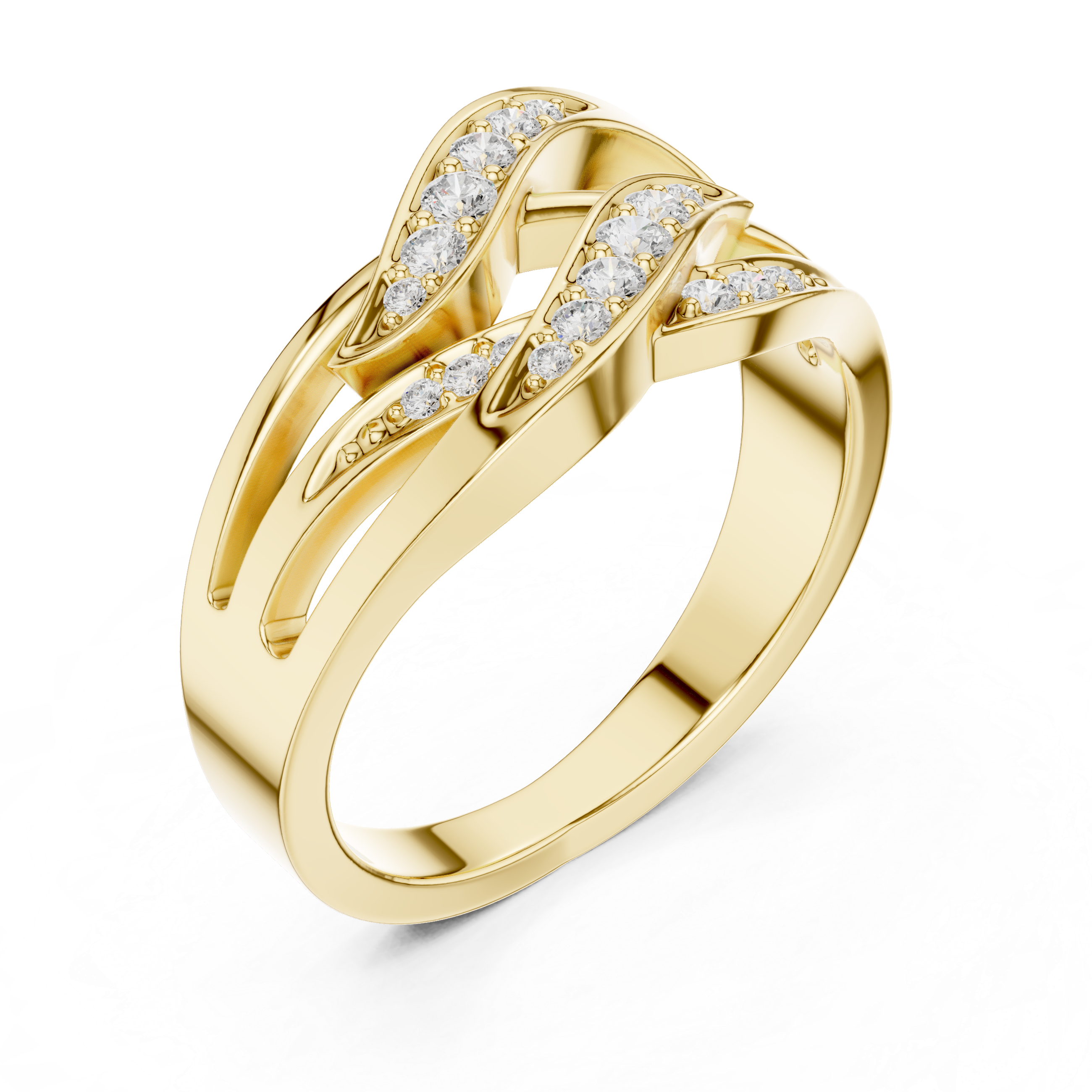 Round Cut Pavé Diamond Crisscross Twist Ring