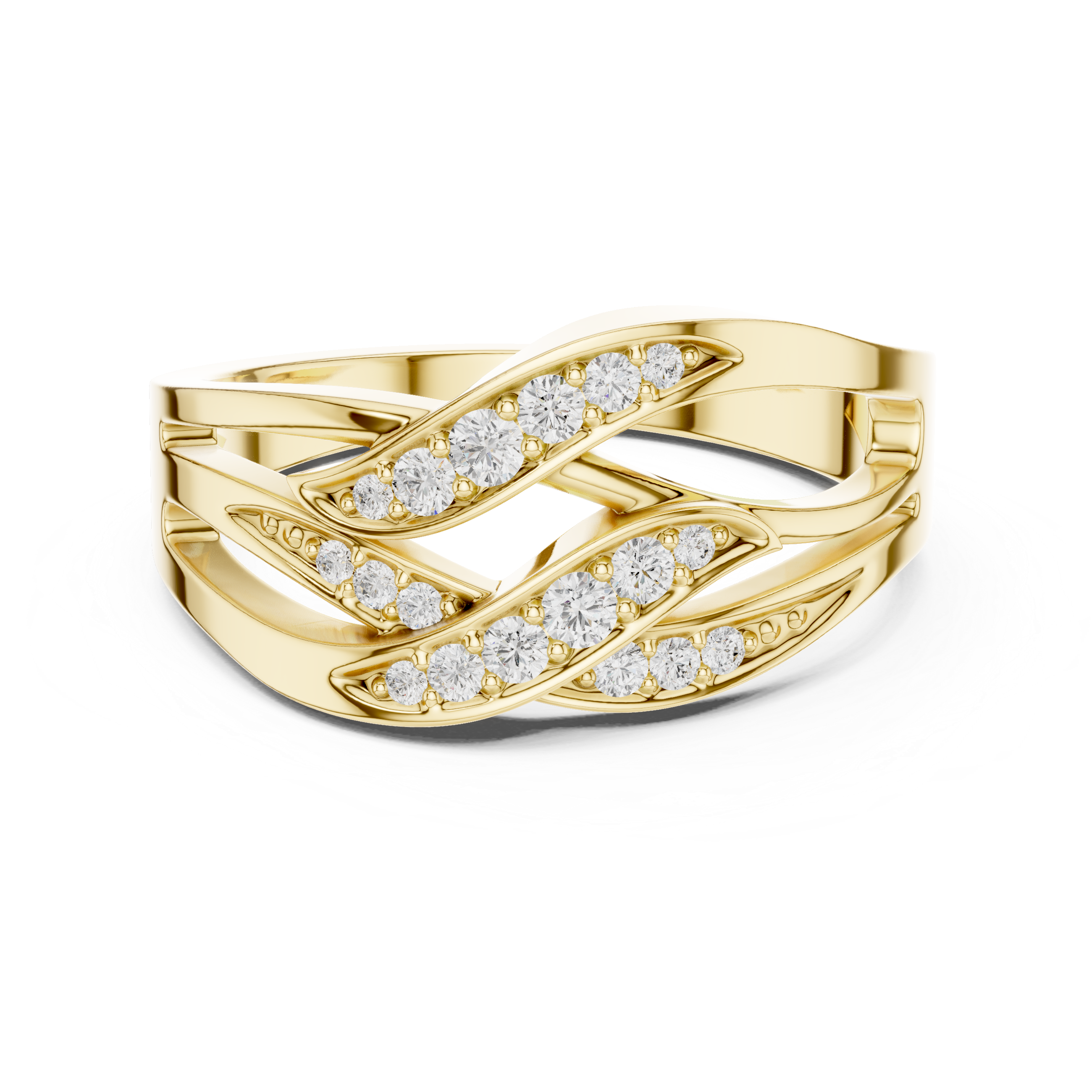 Round Cut Pavé Diamond Crisscross Twist Ring