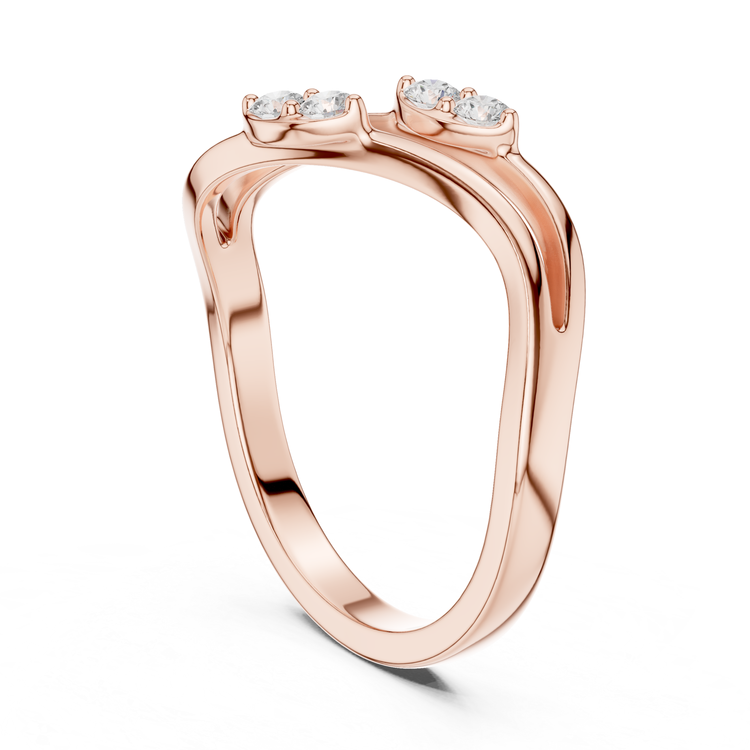 Twisted Bypass Round Cut Diamond Open Ring with Dual Cluster Accents