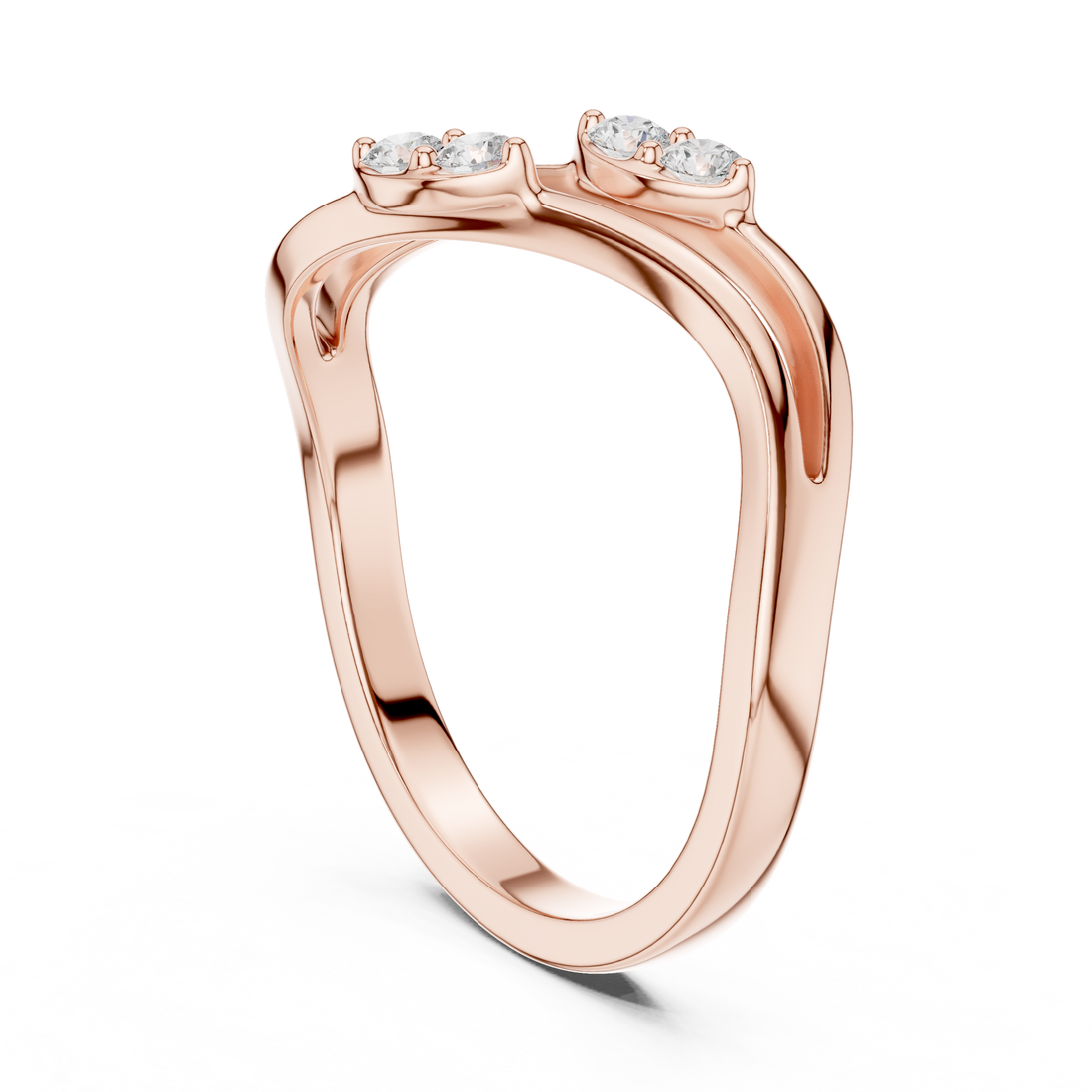 Twisted Bypass Round Cut Diamond Open Ring with Dual Cluster Accents