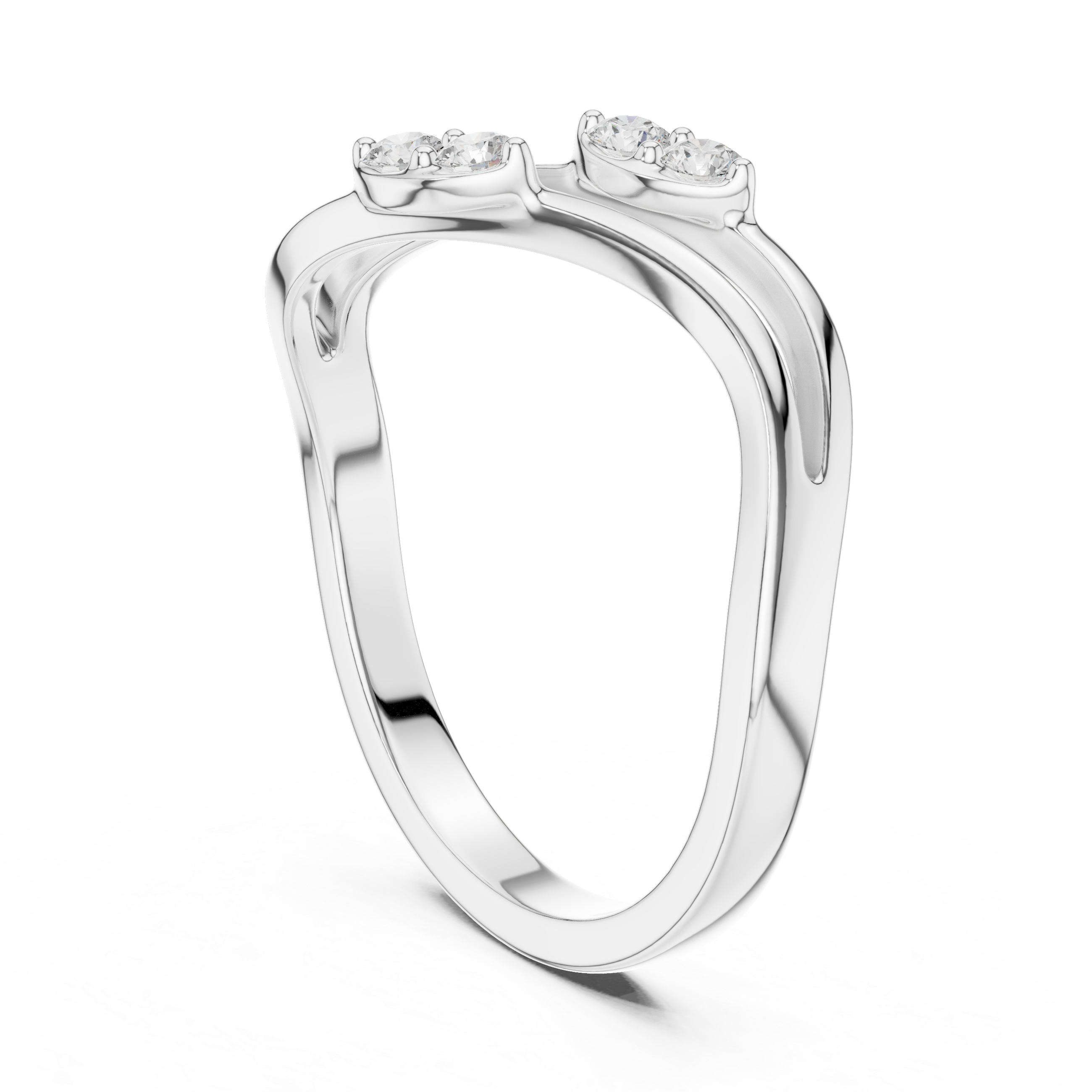 Twisted Bypass Round Cut Diamond Open Ring with Dual Cluster Accents