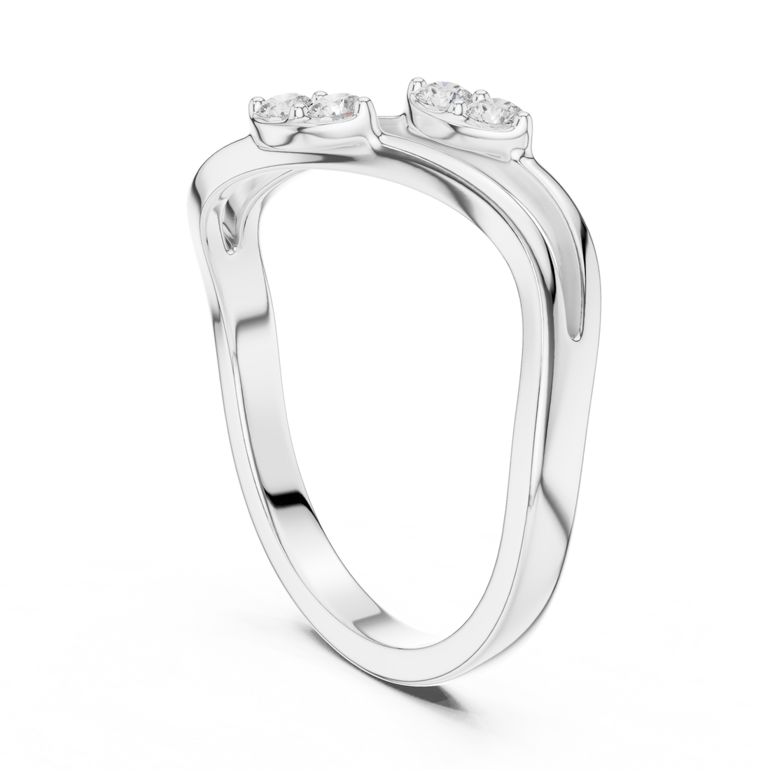 Twisted Bypass Round Cut Diamond Open Ring with Dual Cluster Accents