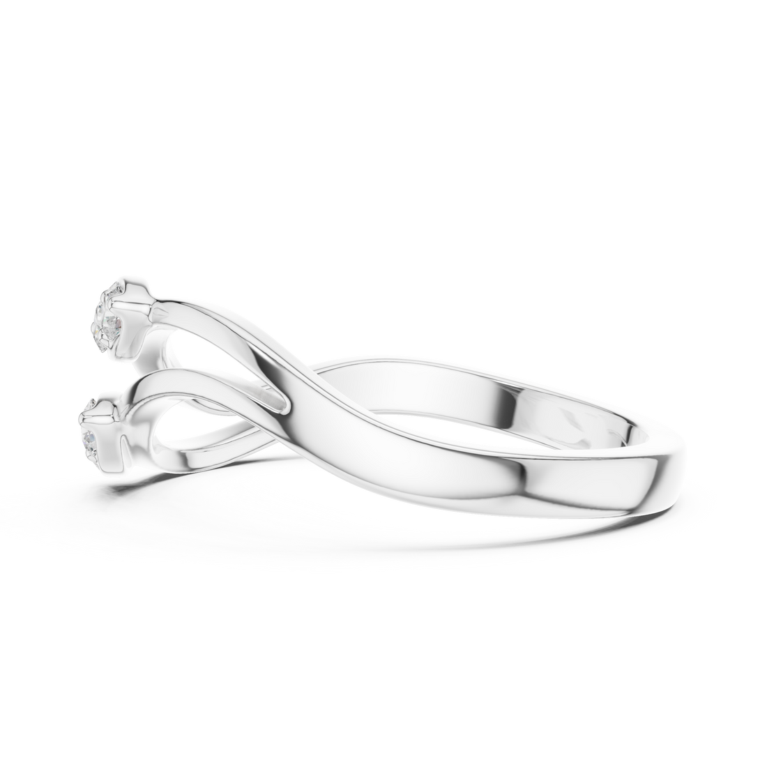 Twisted Bypass Round Cut Diamond Open Ring with Dual Cluster Accents