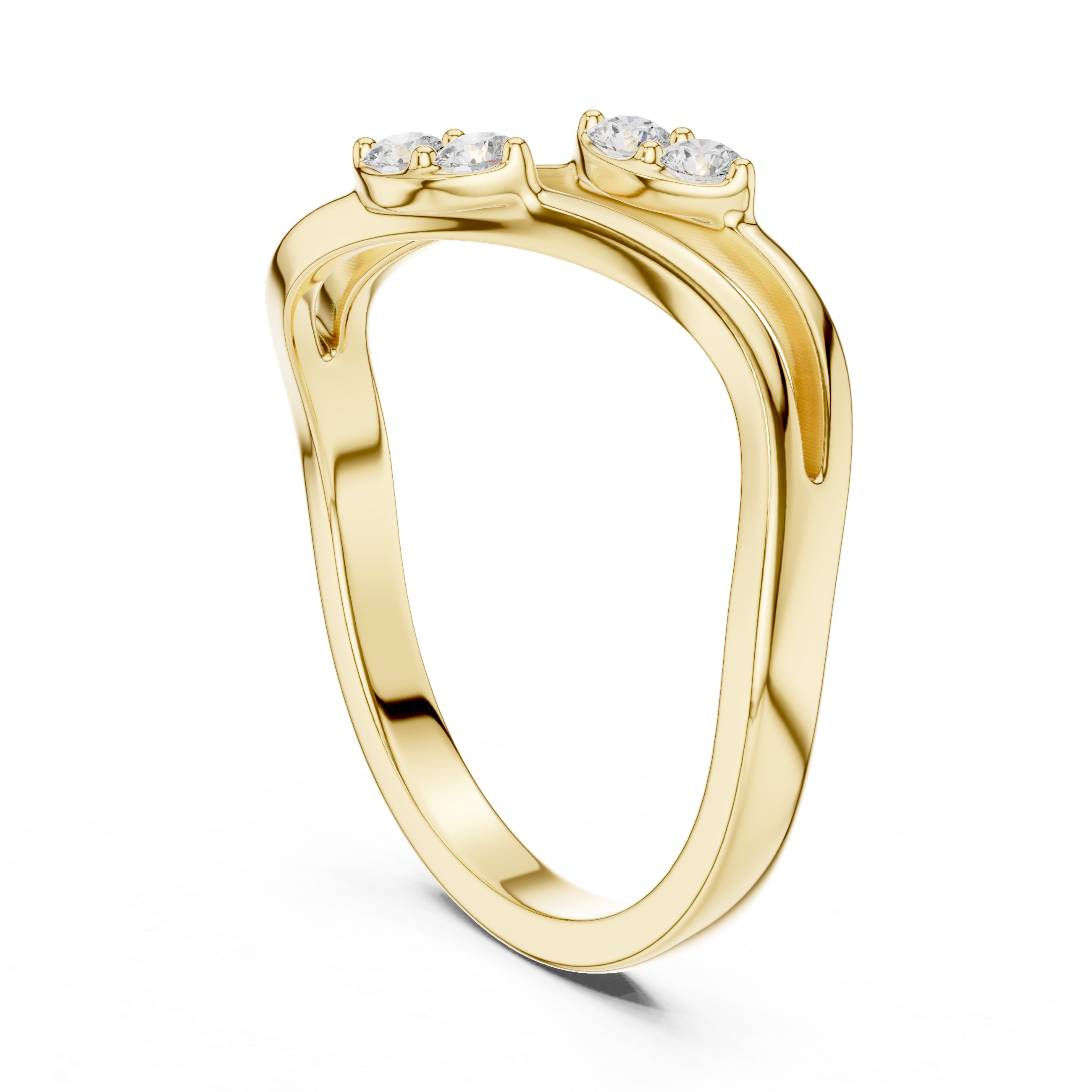 Twisted Bypass Round Cut Diamond Open Ring with Dual Cluster Accents