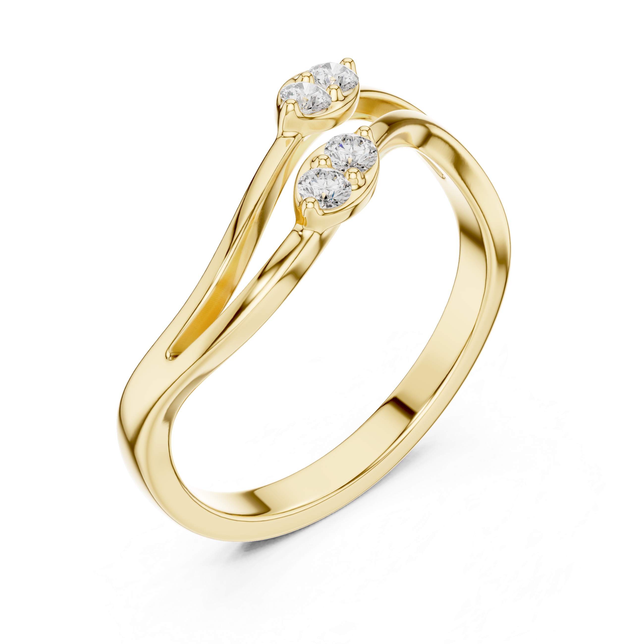 Twisted Bypass Round Cut Diamond Open Ring with Dual Cluster Accents