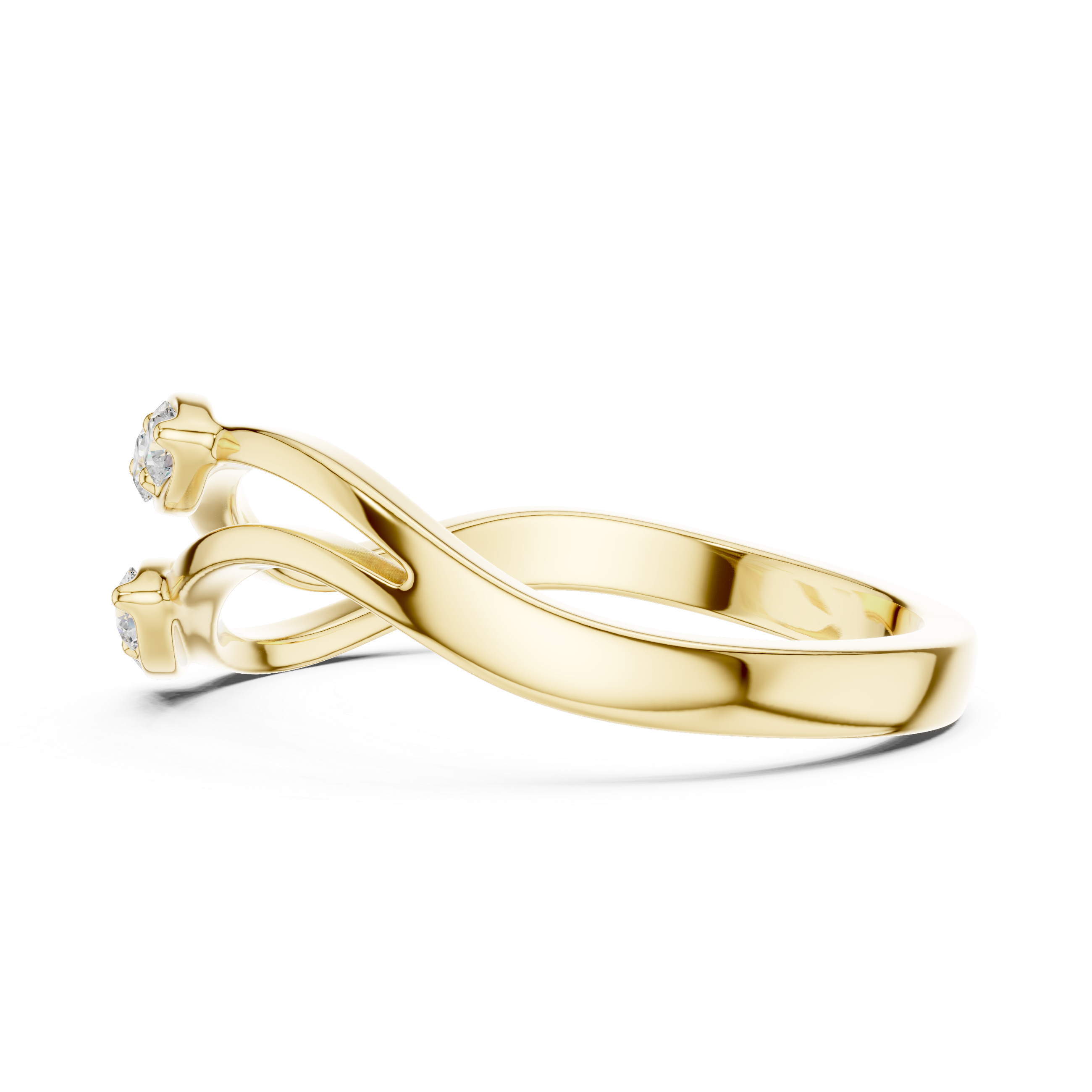 Twisted Bypass Round Cut Diamond Open Ring with Dual Cluster Accents