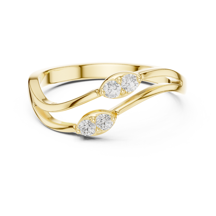 Twisted Bypass Round Cut Diamond Open Ring with Dual Cluster Accents