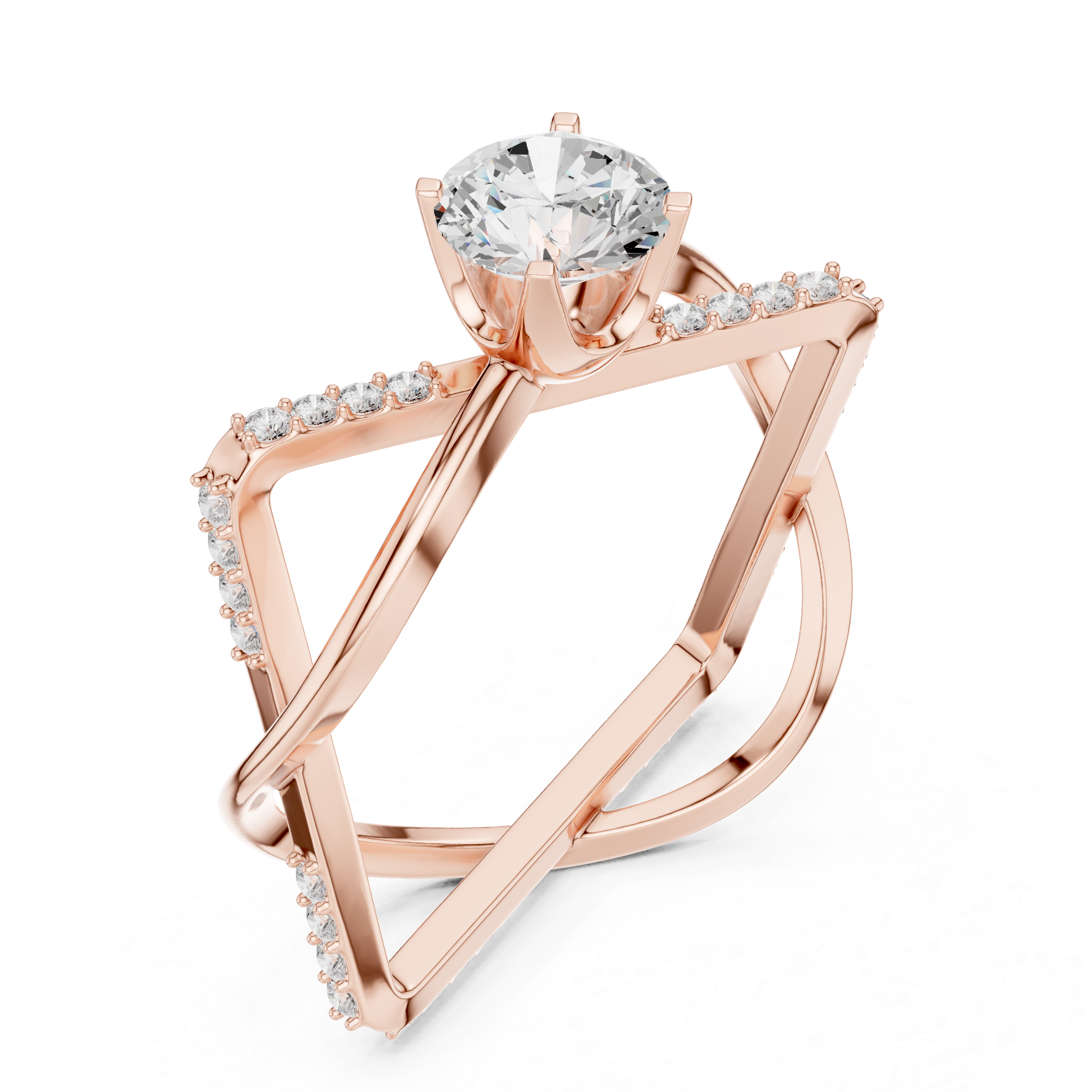 Round Cut Diamond Solitaire Twist Open Band Ring