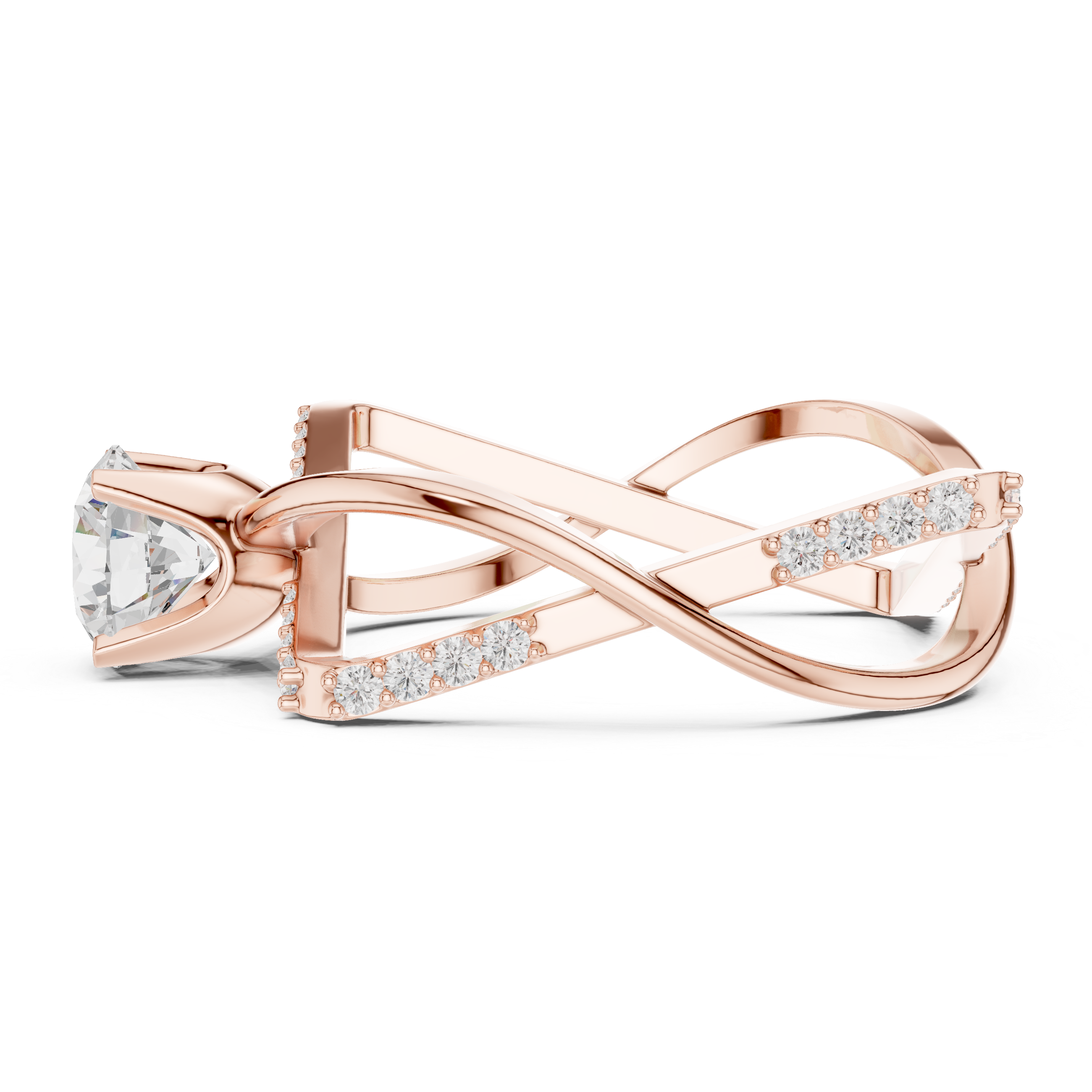 Round Cut Diamond Solitaire Twist Open Band Ring