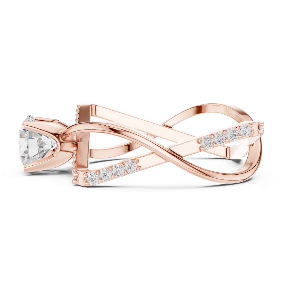Round Cut Diamond Solitaire Twist Open Band Ring