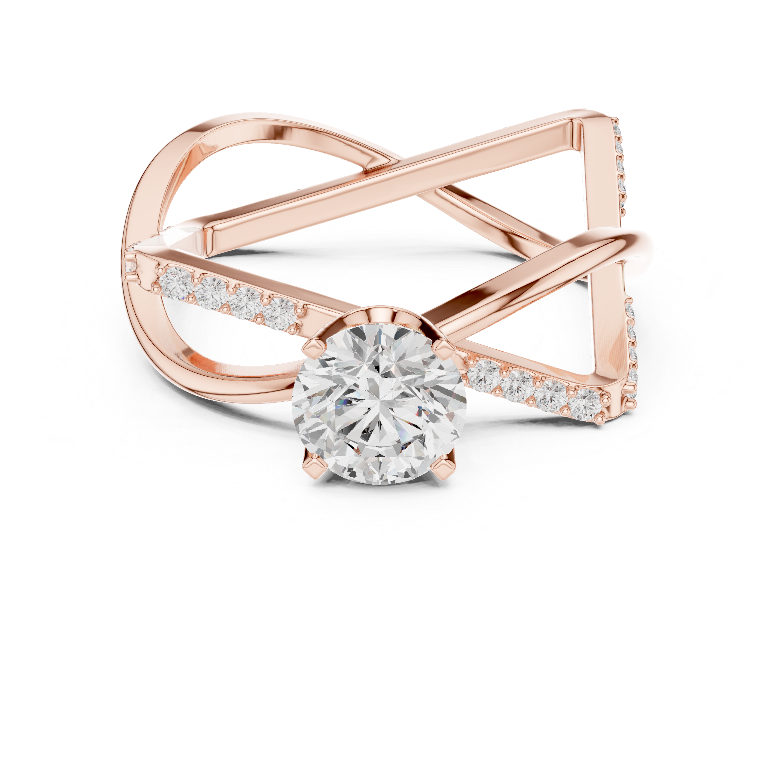 Round Cut Diamond Solitaire Twist Open Band Ring