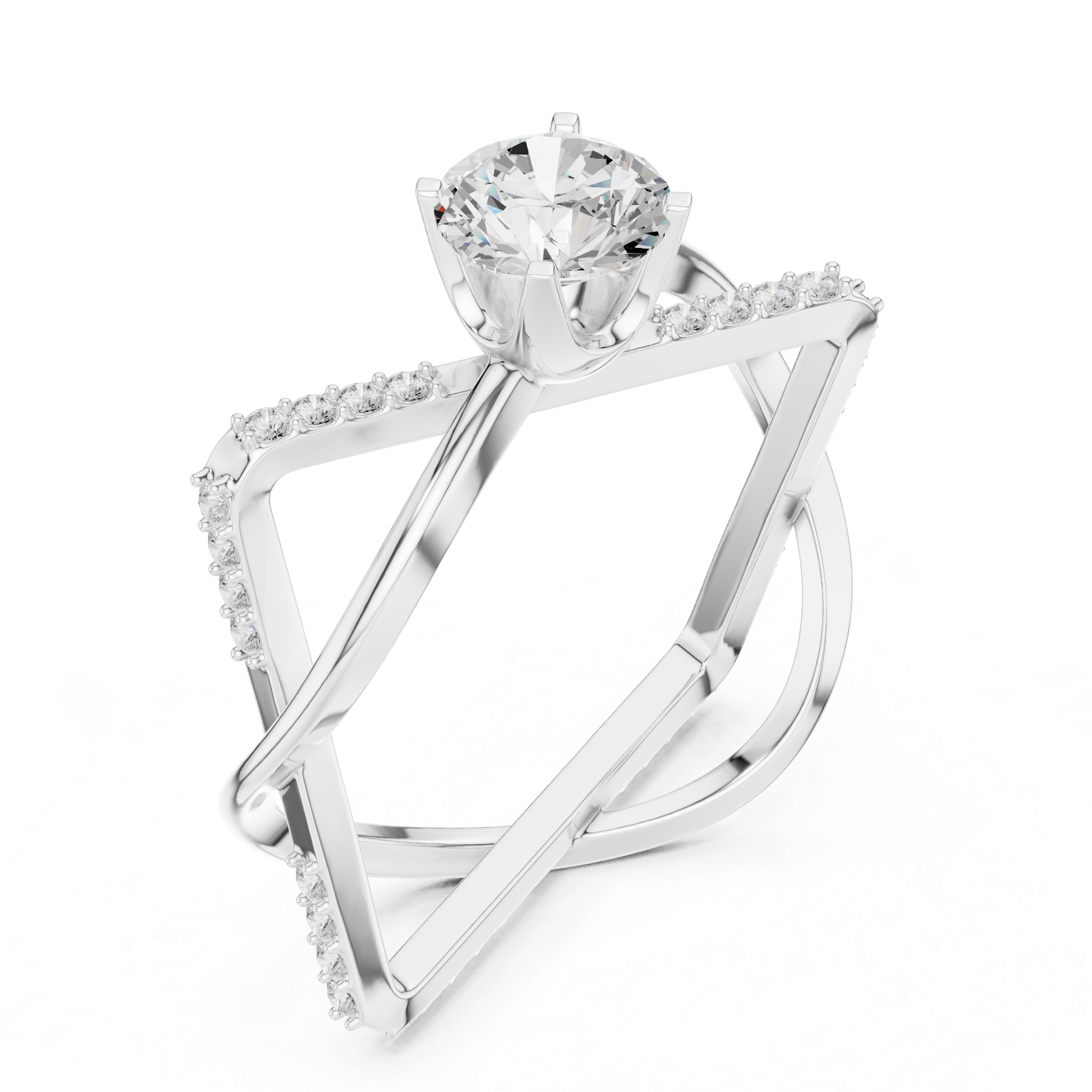 Round Cut Diamond Solitaire Twist Open Band Ring