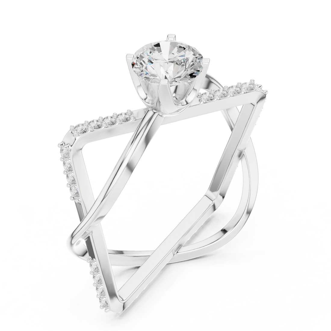 Round Cut Diamond Solitaire Twist Open Band Ring