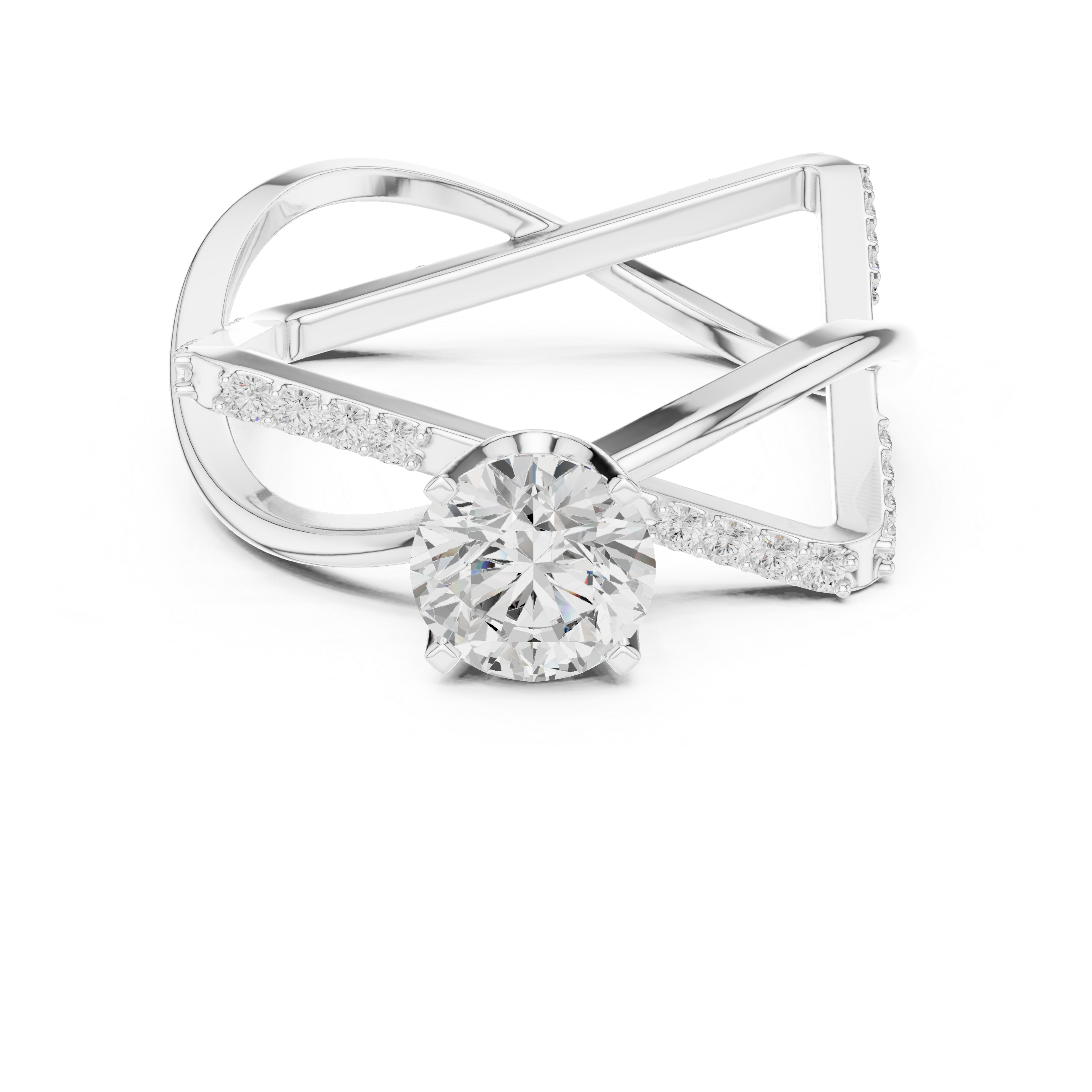 Round Cut Diamond Solitaire Twist Open Band Ring